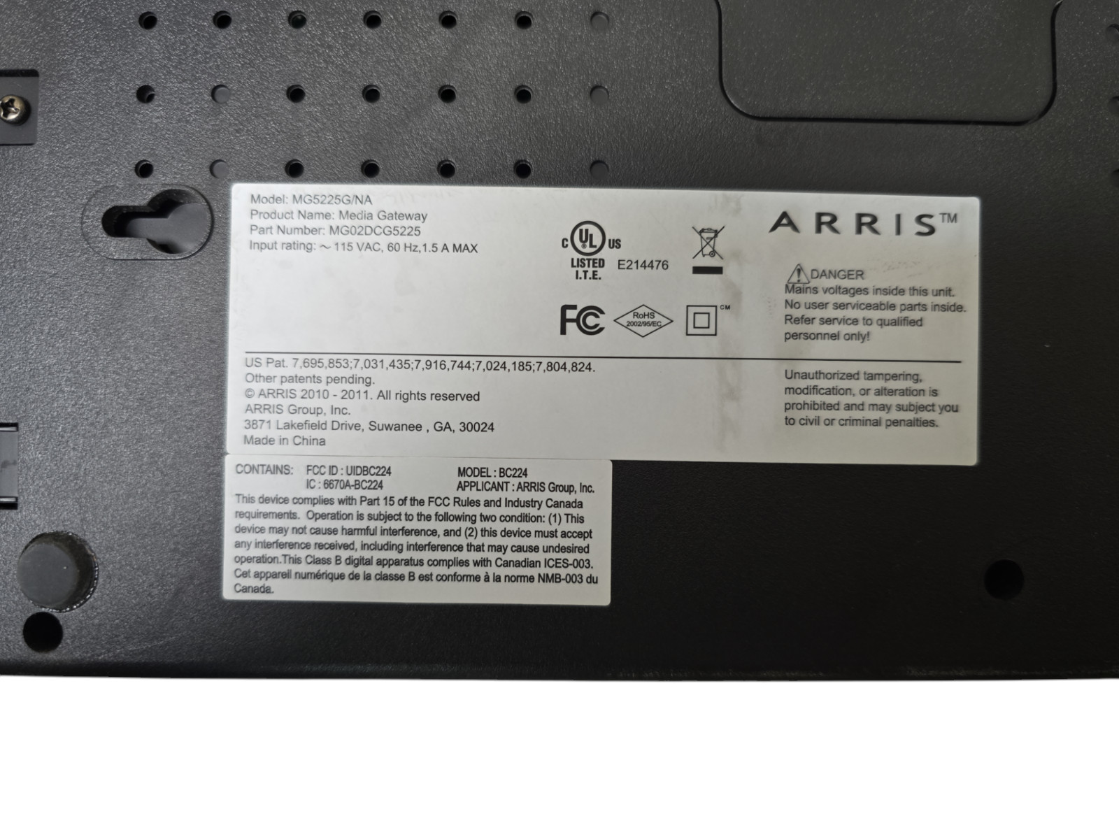 Arris MG5225G/NA Media Gateway Modem eSATA USB Tested