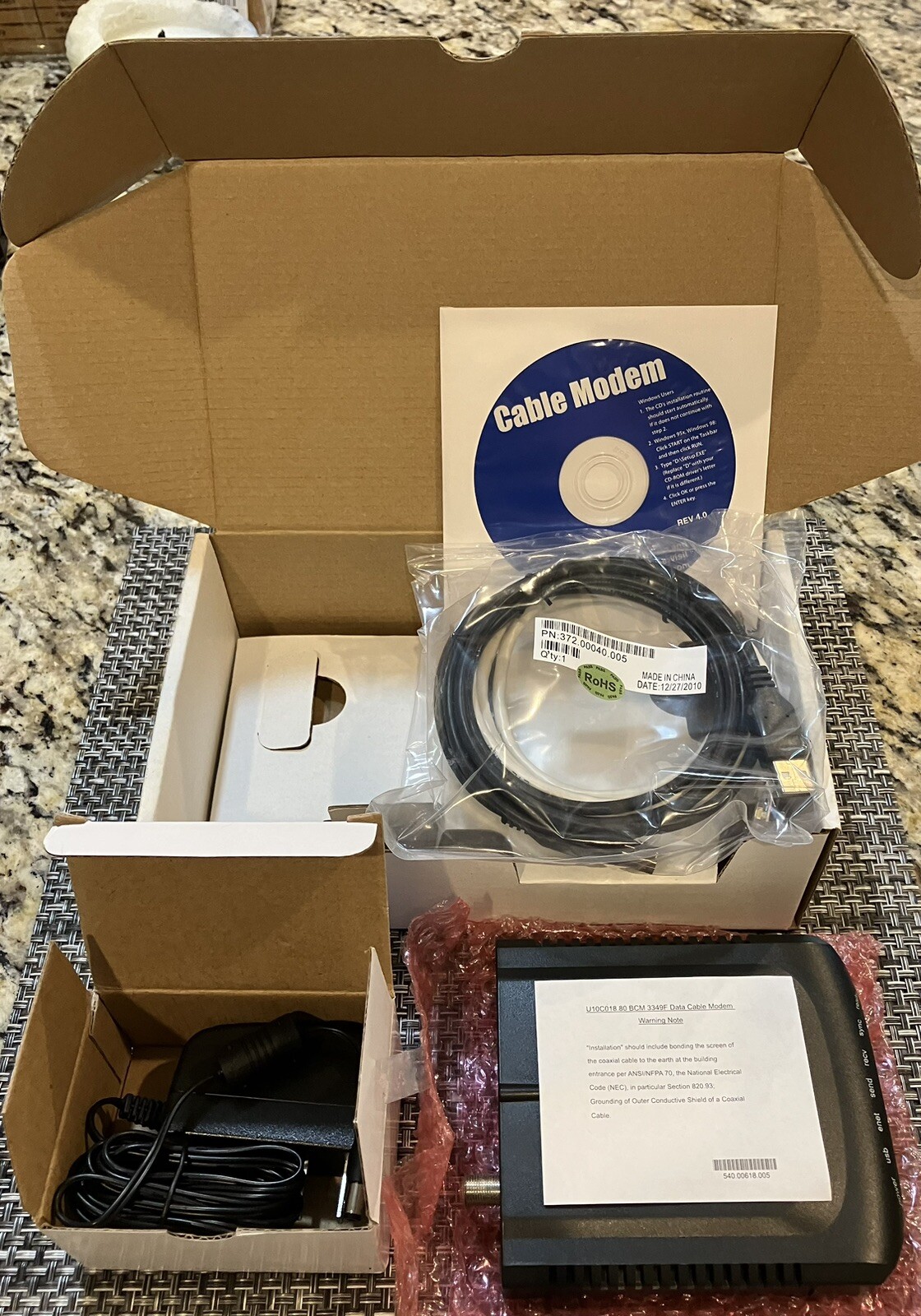 Ubee U10C018.80 Modem + Power Cord, New Open Box