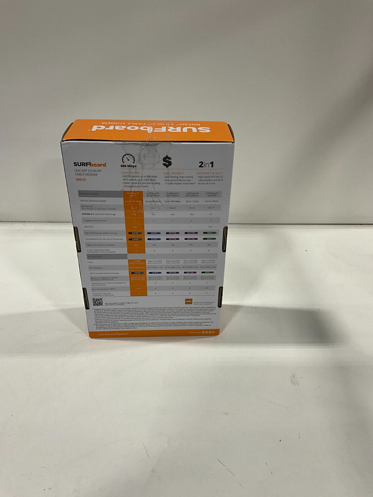 Arris Surfboard SBG10 Black Portable AC1600 Docsis 3.0 WiFi Cable Modem Used