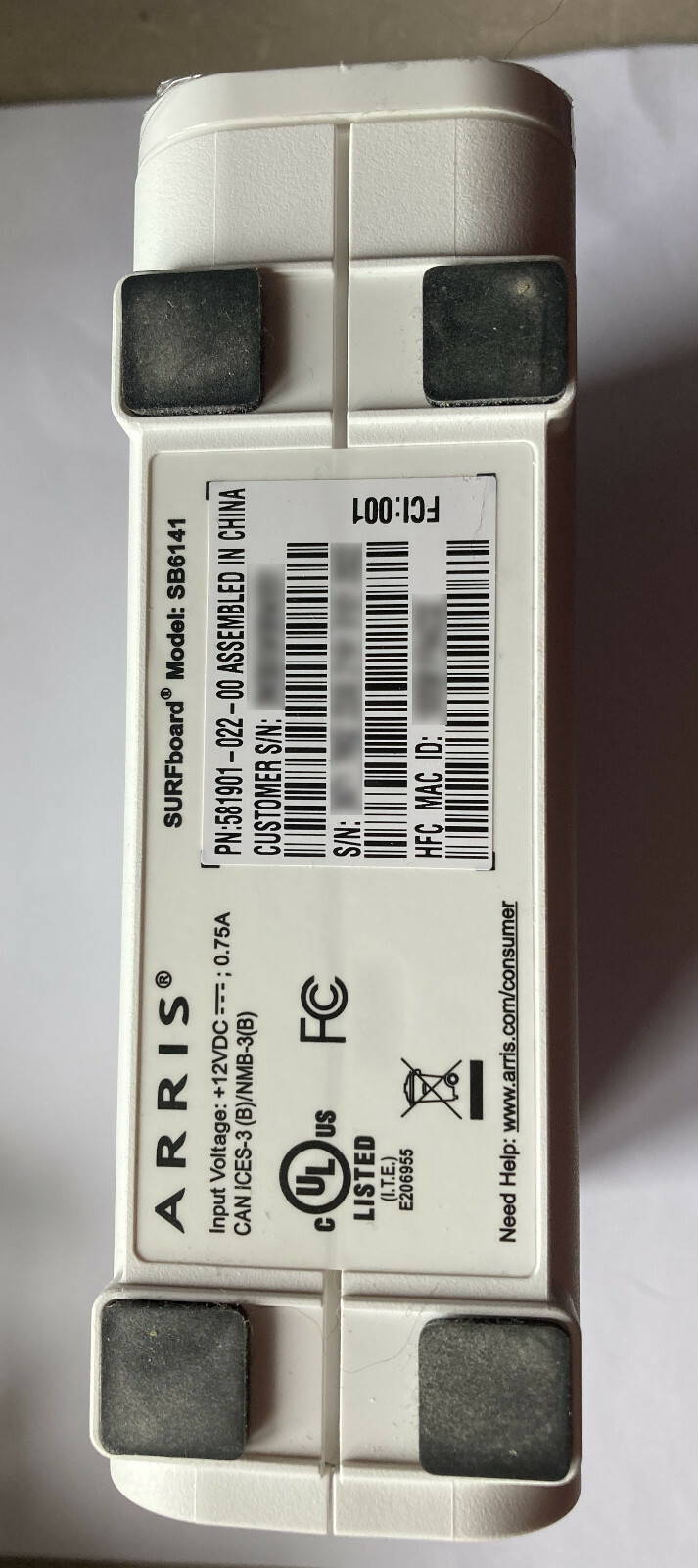 ARRIS SURFboard SB6141 Cable Modem Box with power cord