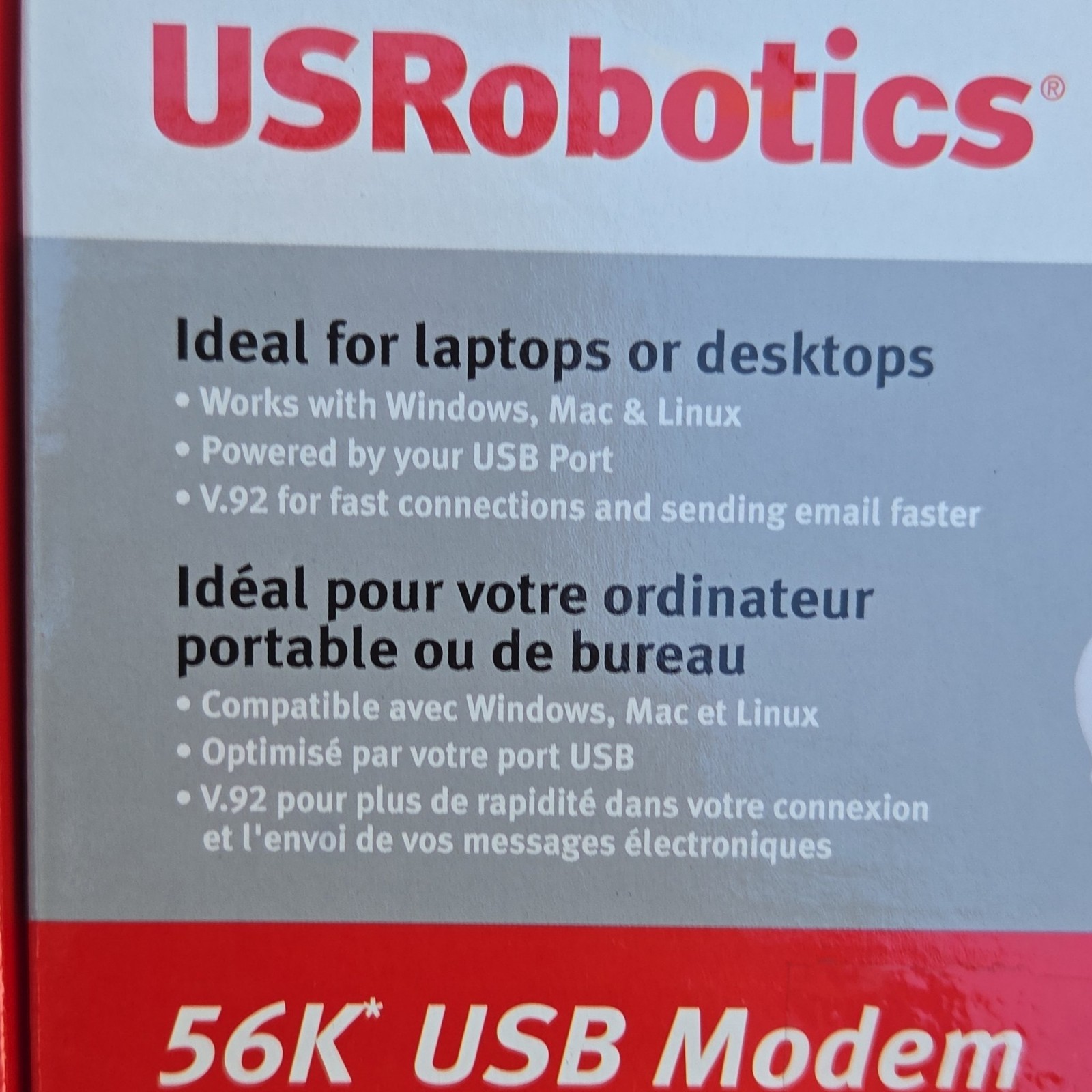 USRobotics 56K USB Modem 5637 V.92 External Dial-Up Fax Plug & Play