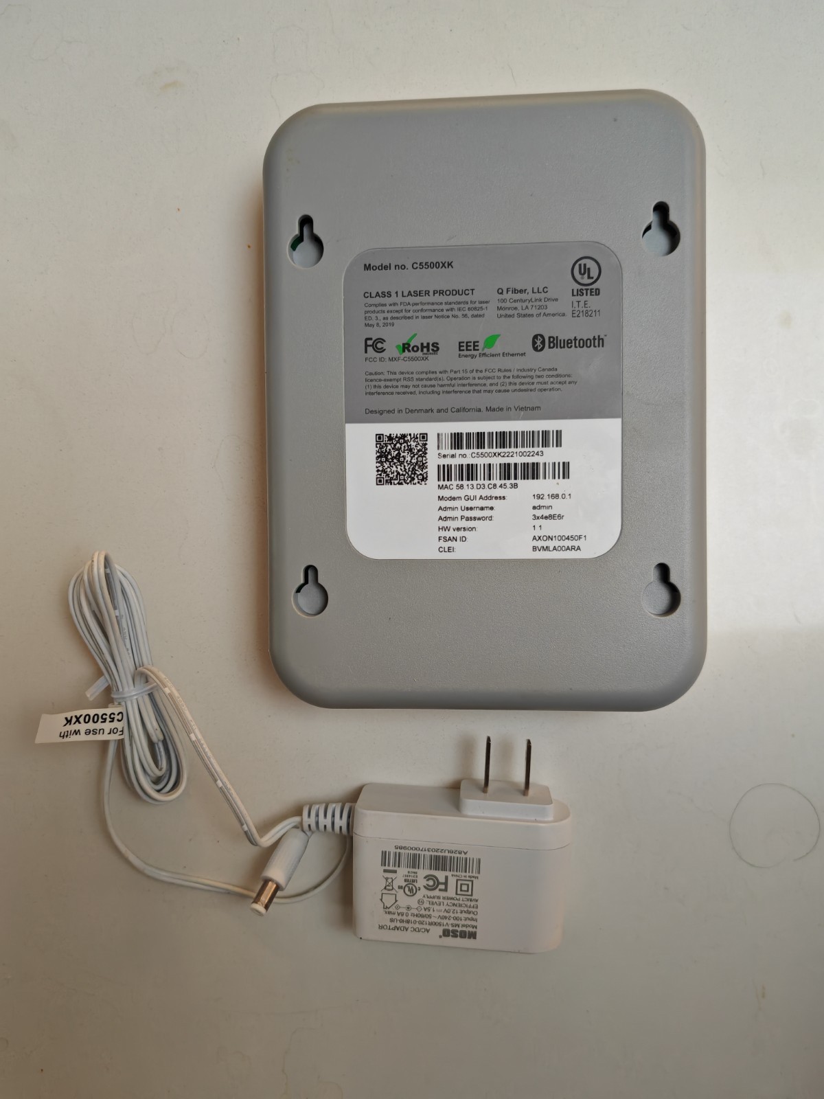 Quantum Fiber C5500XK High Performance Modem, Includes Power Adapter