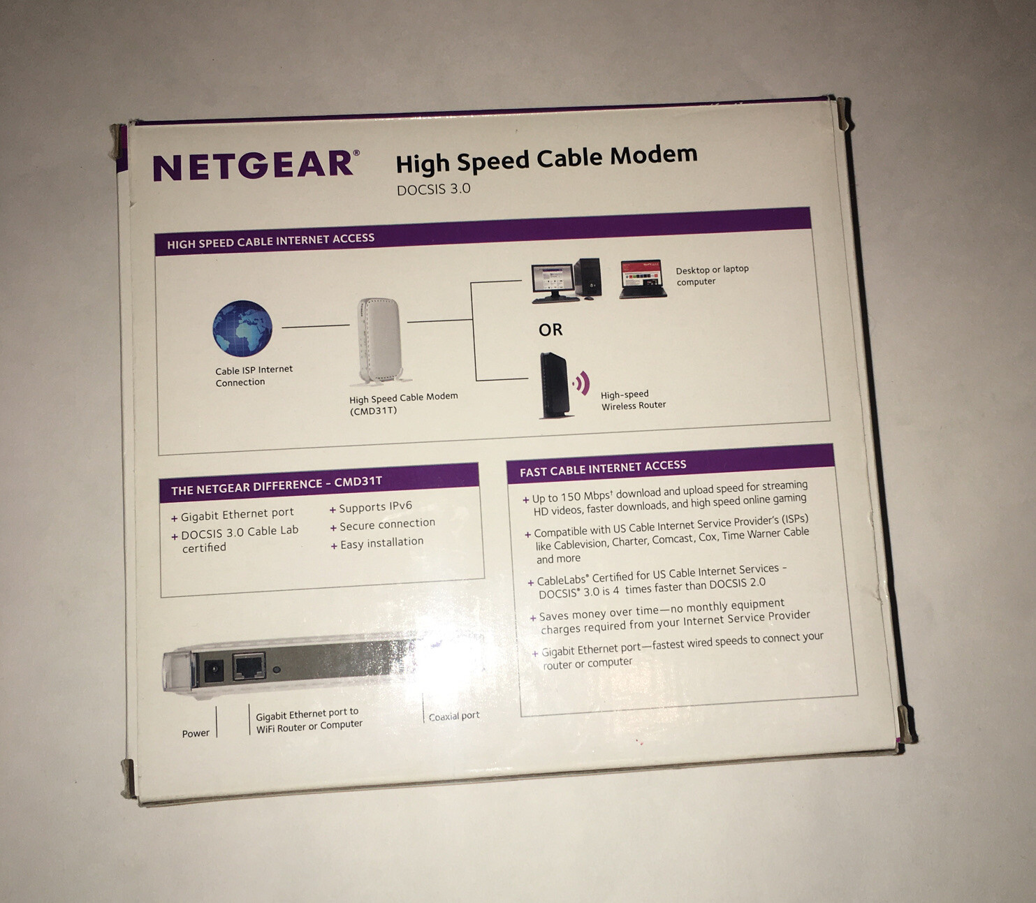 NETGEAR high speed cable modem DOCSIS 3.0 CMD31T
