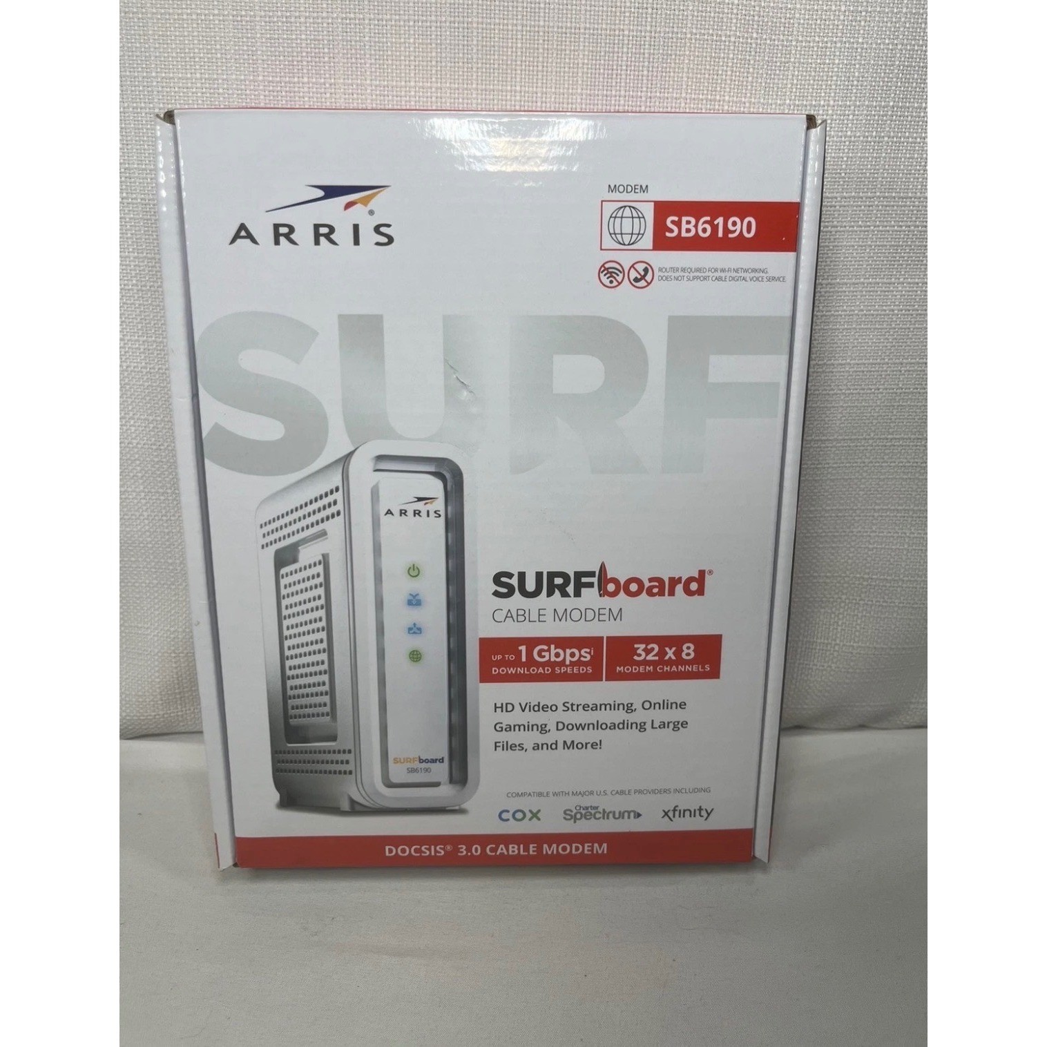 Arris SURFboard SB6190 DOCSIS 3.0 Cable Modem White 1 Gbps 32×8 1001303