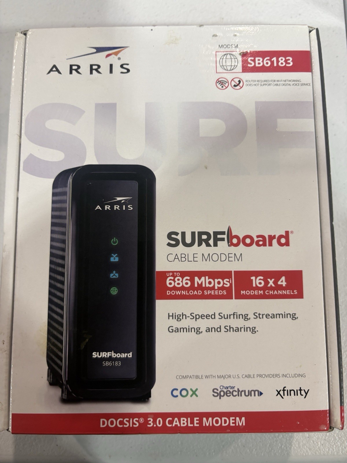 Open Box, ARRIS SURFboard SB6183 DOCSIS 3.0 Cable Modem, Black
