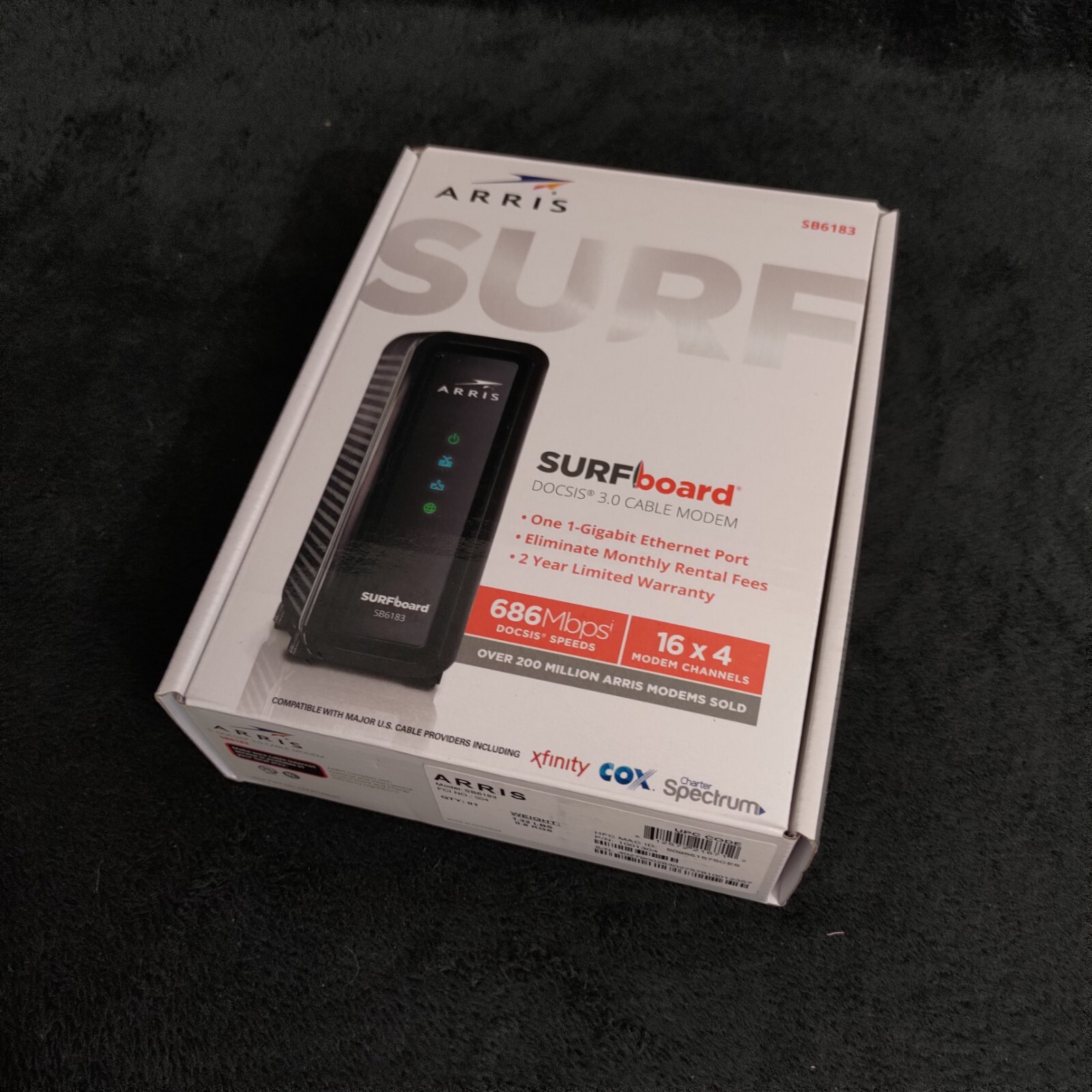 ARRIS SURFboard (16×4) DOCSIS 3.0 Cable Modem SB6183 Black 612572216712