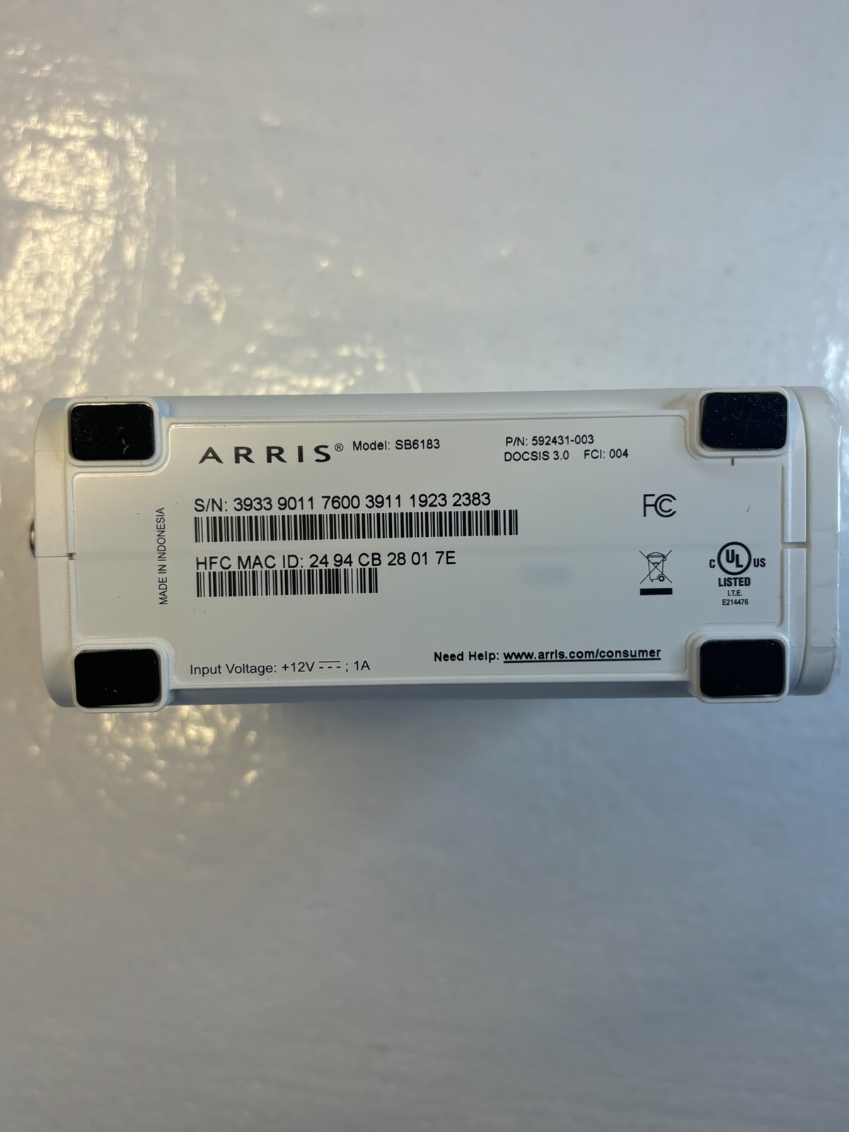 ARRIS SB6183 SURFboard DOCSIS 3.0 Cable Modem, 686Mbps, IPv4 & IPv6 Support, WHT