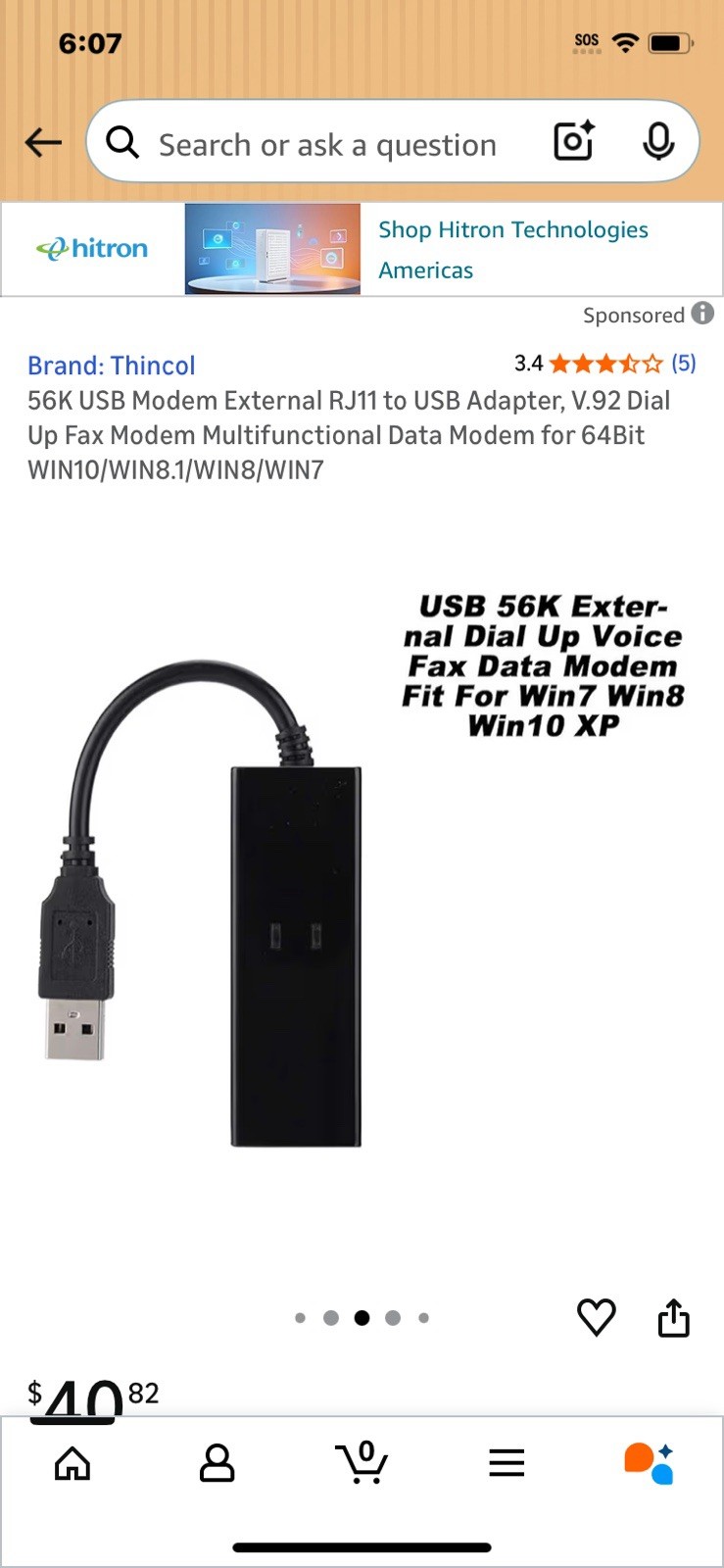 RJ11 Port USB 2.0 56K External Dial Up Voice Fax Data Modem Win 7/8/10 V.92/V.90