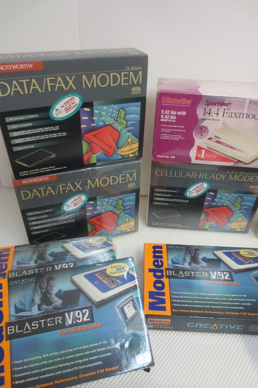 Lot of 11 New in original box Vintage Modems Creative U.S Robotics NoteWorthy