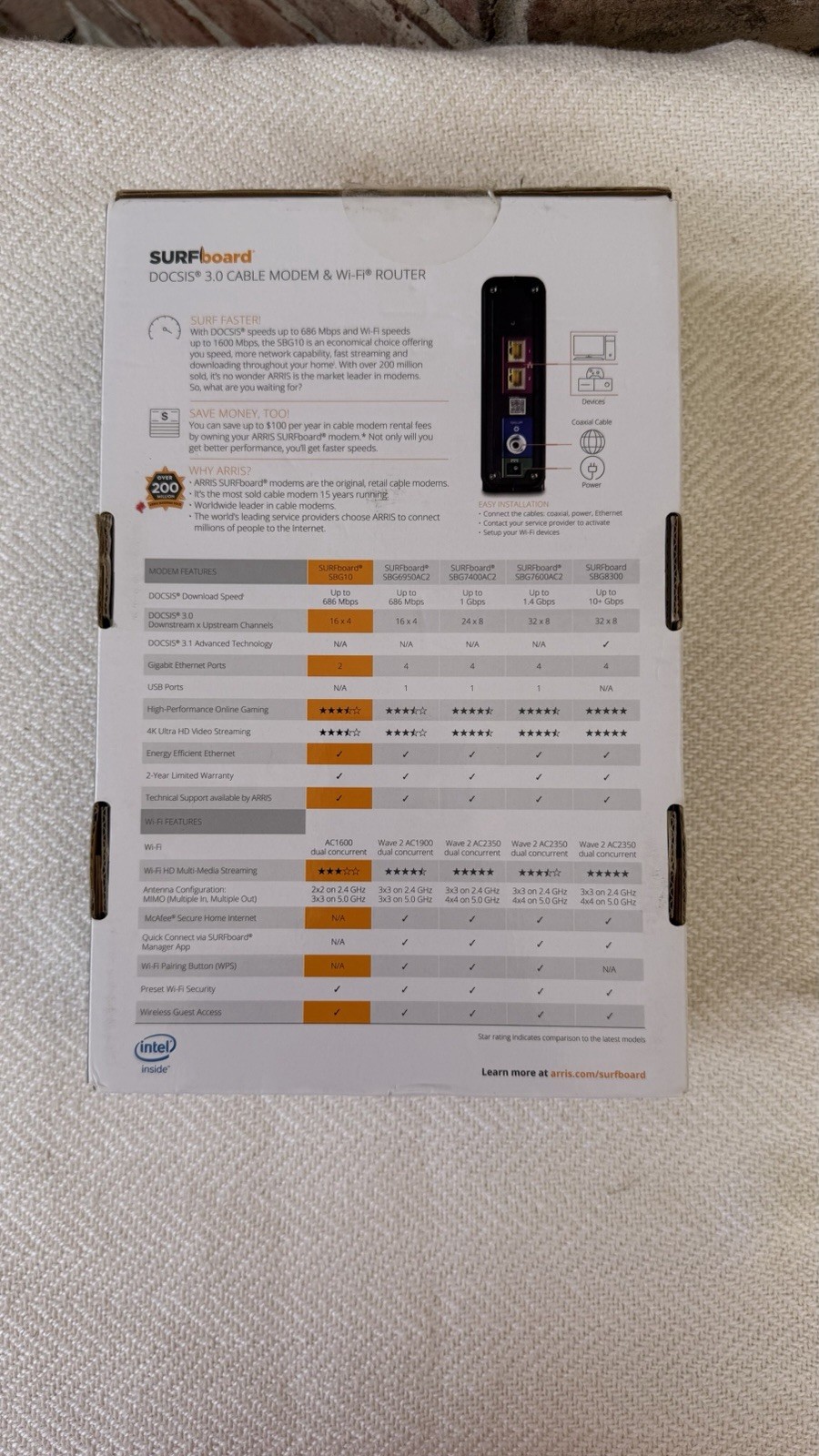 ARRIS SBG10 SURFboard AC1600 Dual-Band Cable Modem Router Black