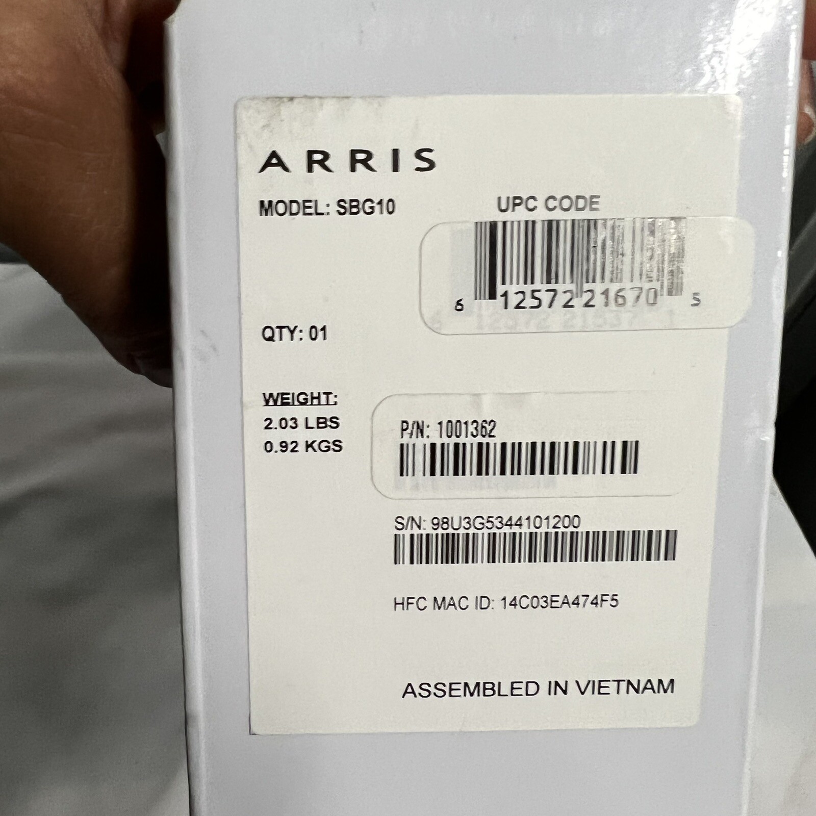 ARRIS Surfboard SBG10 Docsis 3.0 Cable Modem Wi-Fi Router AC1600 New Open Box