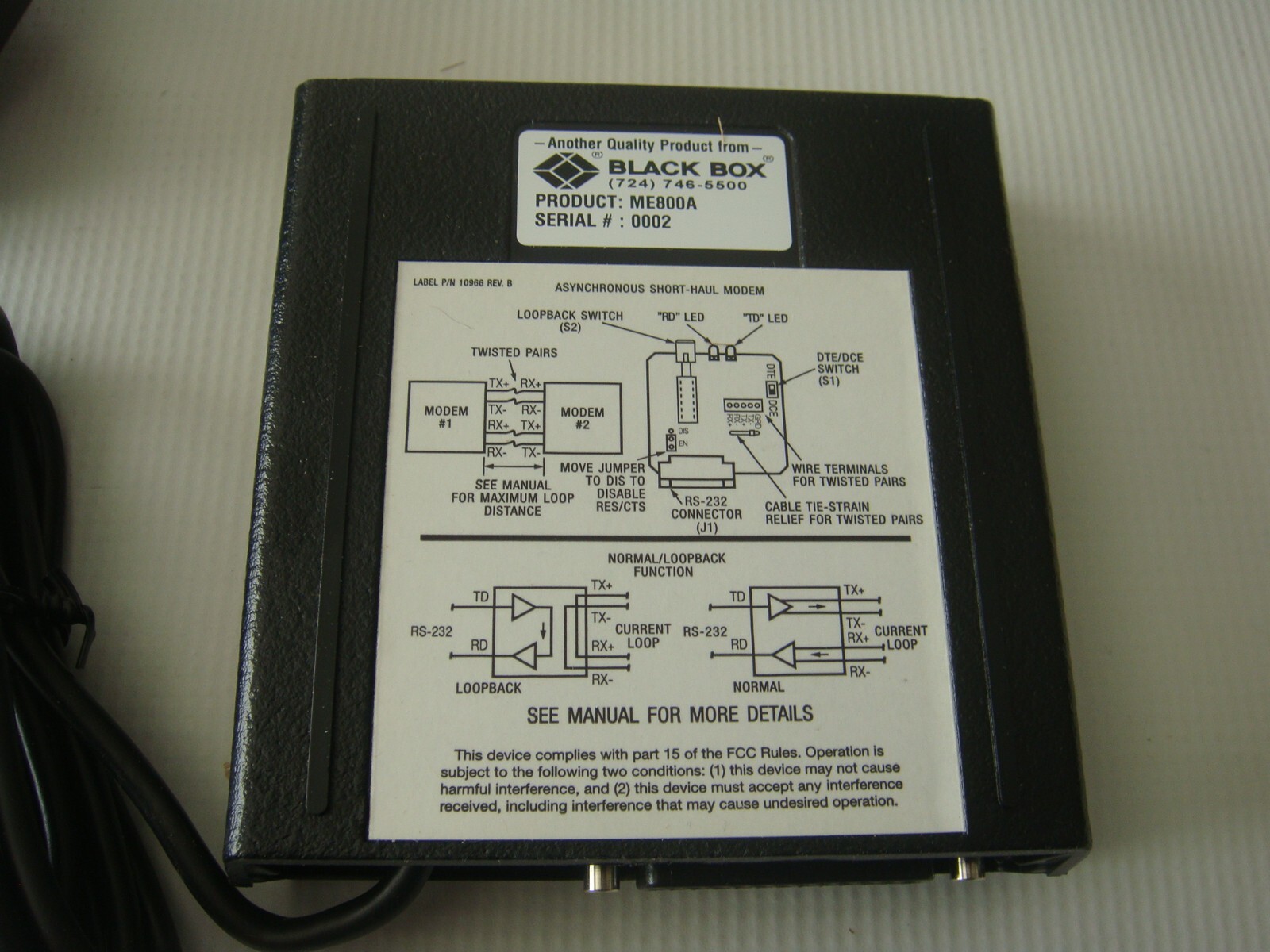 BLACK BOX Short-Haul Modem Model: Com/LDSA4