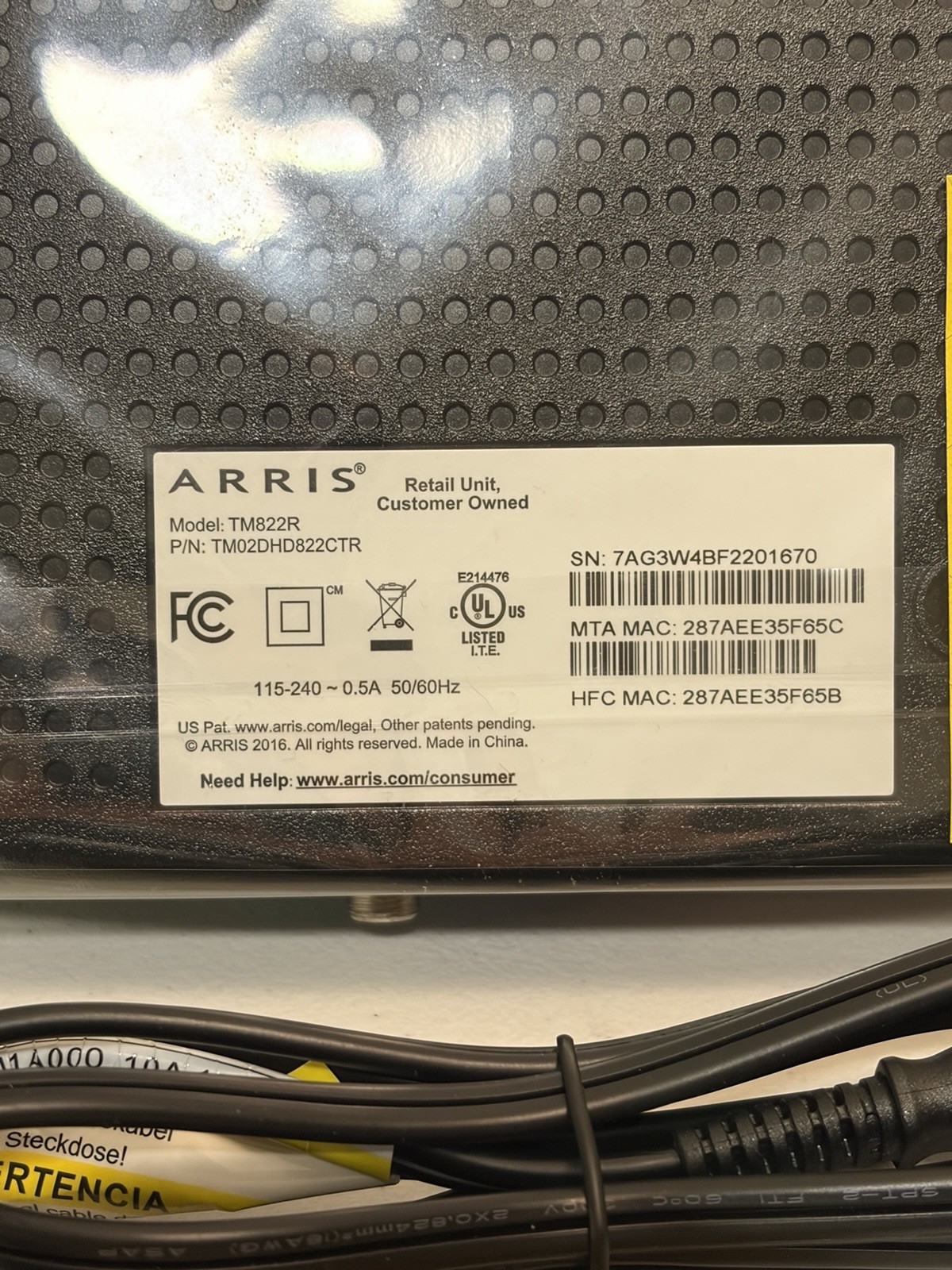Arris SURFboard TM822R DOCSIS 3.0 Voice Cable Modem Open Box