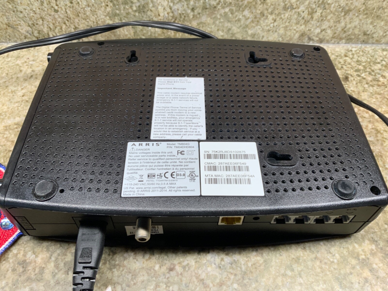 ARRIS Black Touchstone TM804G/CT Telephony Cable Modem TM04DHD805