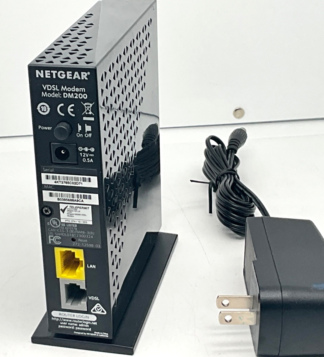 NETGEAR DM200-100NAS DSL VDSL High Speed Broadband Modem w/Power Supply
