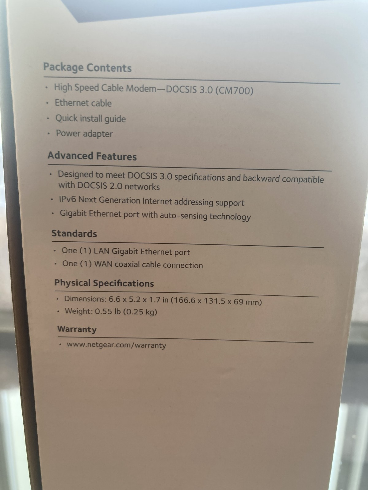 Netgear CM700 Cable Modem Wired High Speed 800Mbps DOCSIS 3.0 (Used)