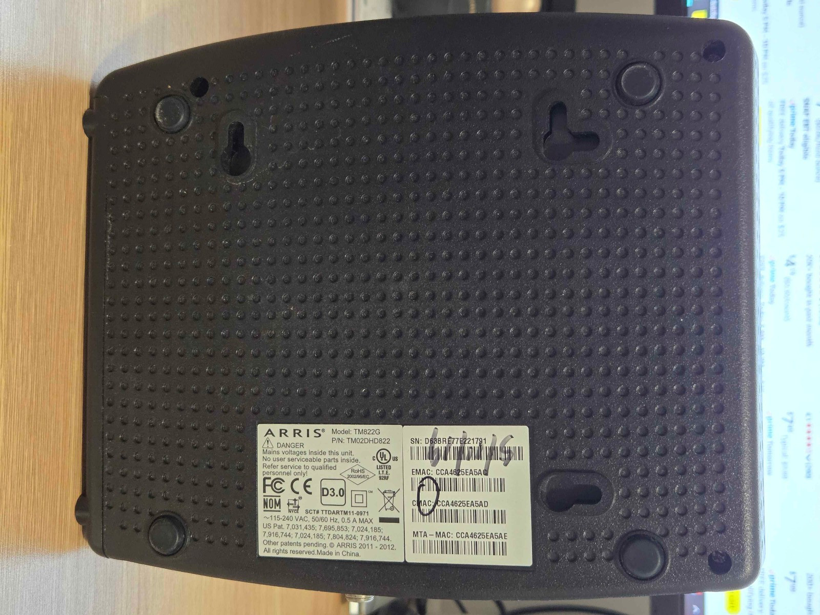 Arris TM822G Touchstone DOCSIS 3.0 Telephony Cable Modem – Untested / As-Is