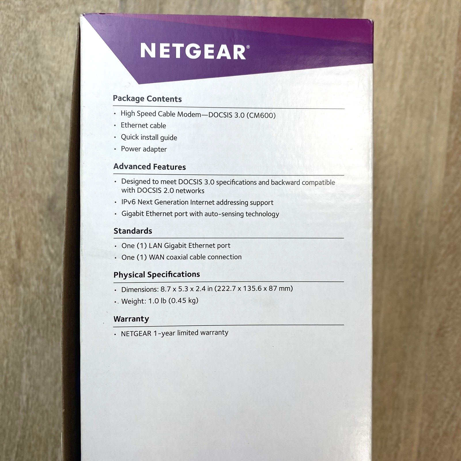 NETGEAR Cable Modem CM600 DOCSIS 3.0 (960Mbps) – TESTED