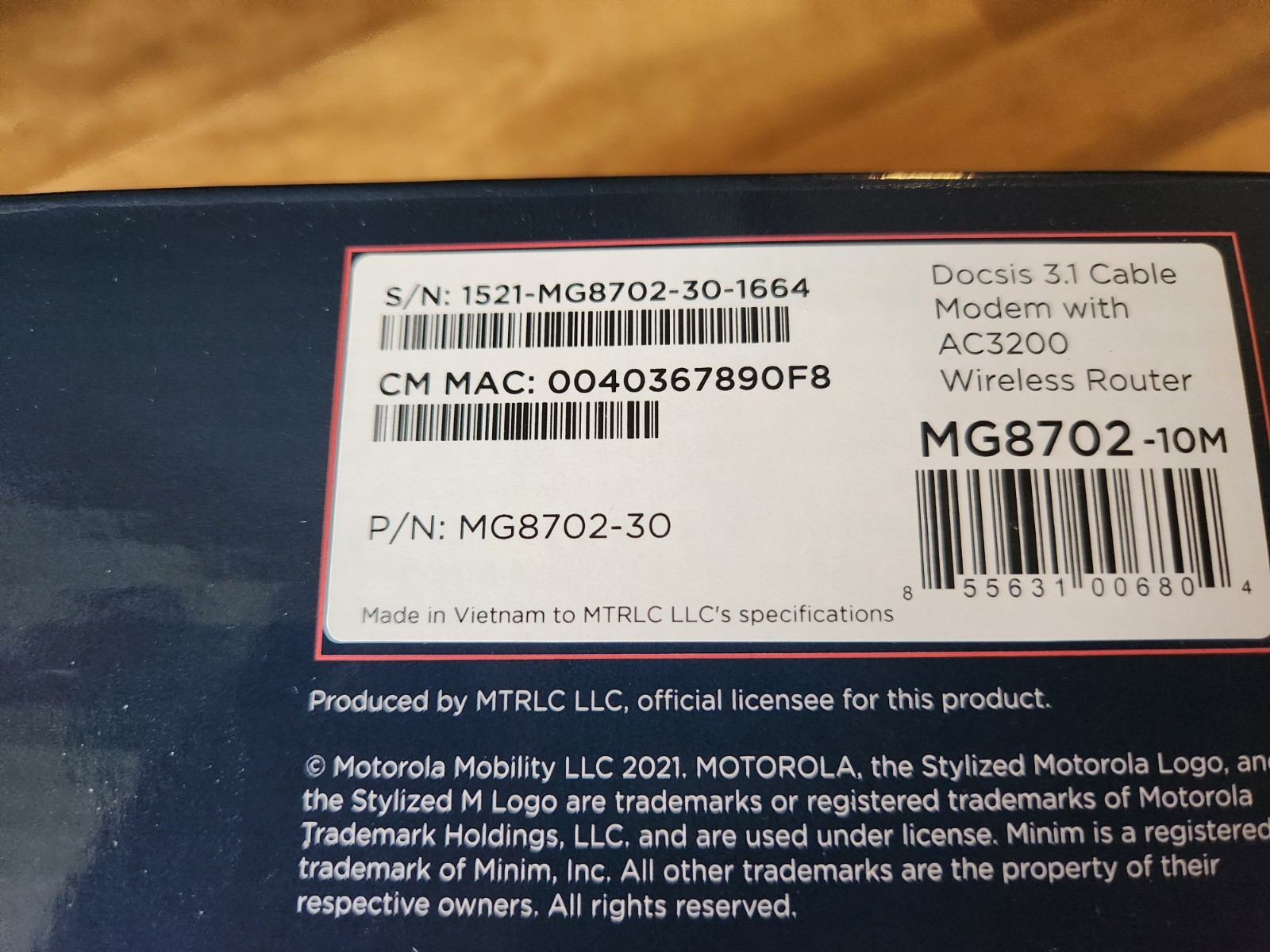 Motorola MG8702 DOCSIS 3.1 Cable Modem with Gigabit Router