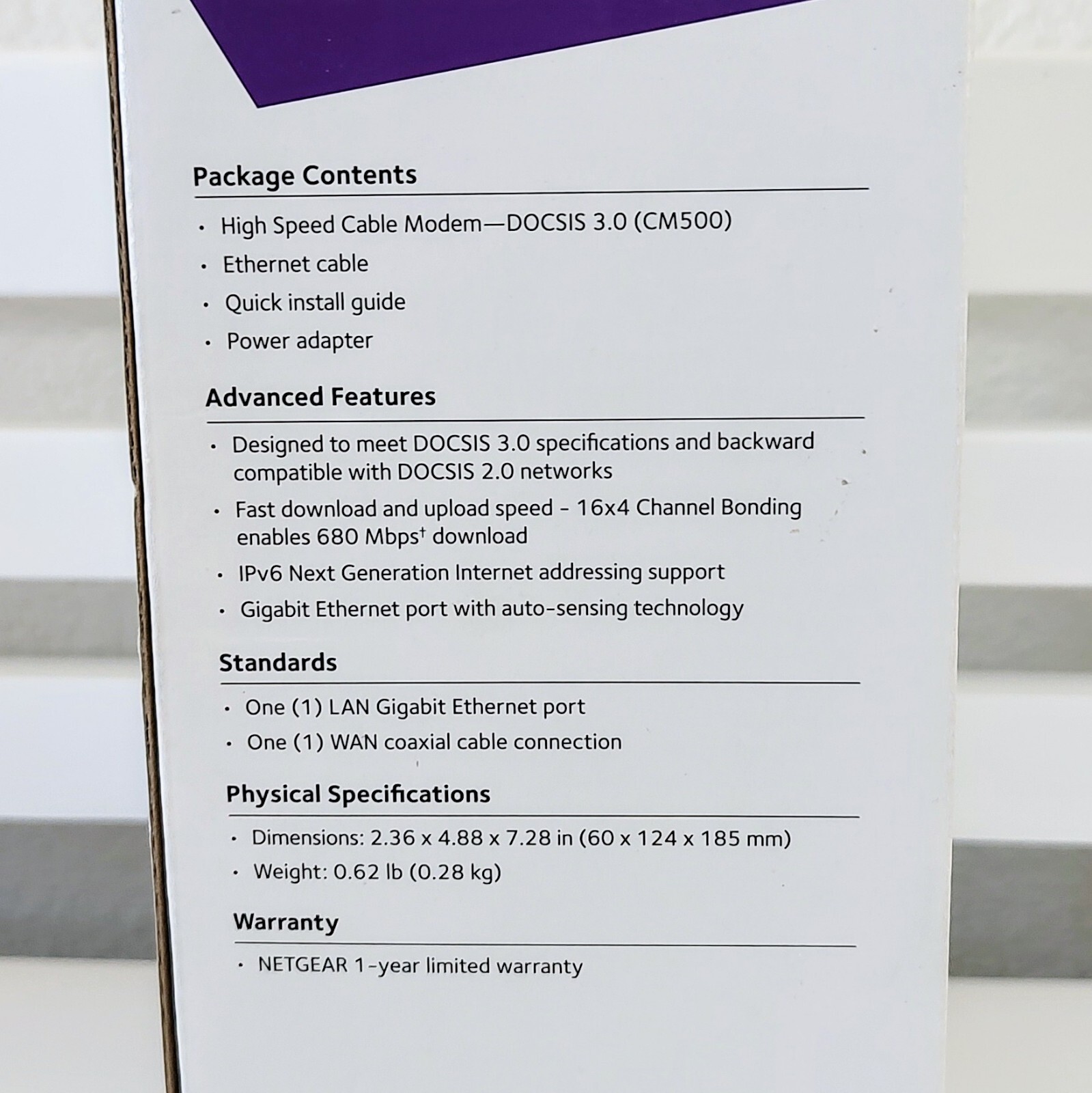 NETGEAR Cable Modem – Black – CM500V-1AZNAS #009