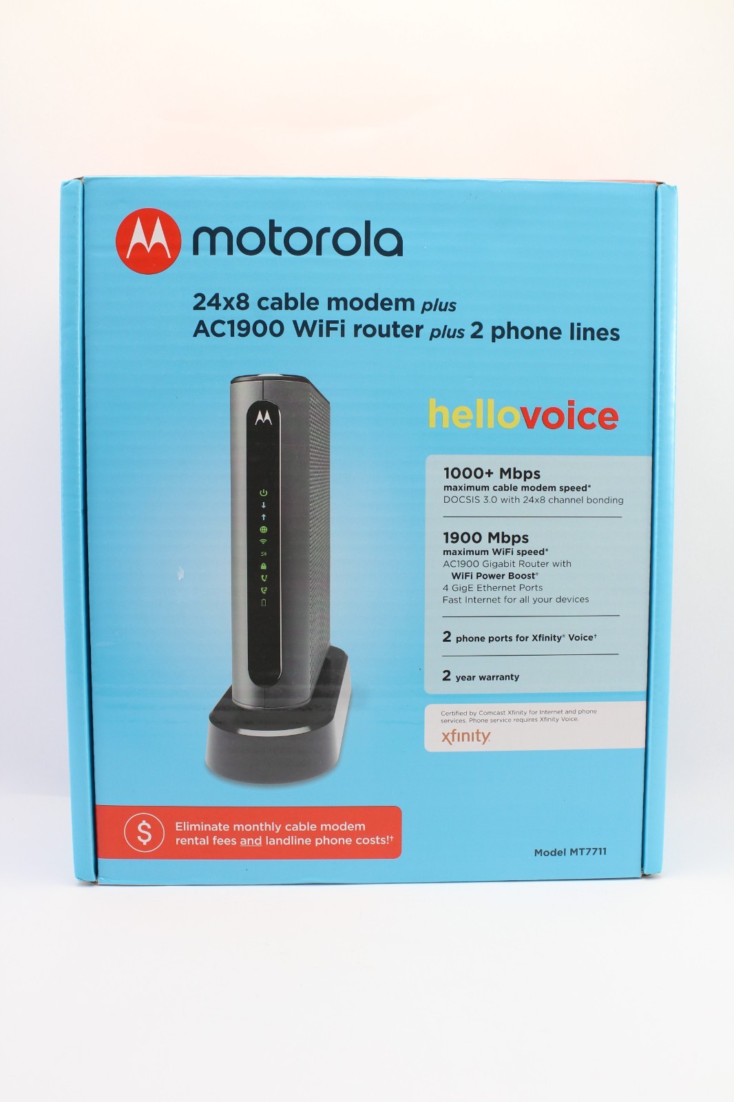 Motorola 24×8 Cable Modem + AC1900 WiFi Router + 2 Phone Line