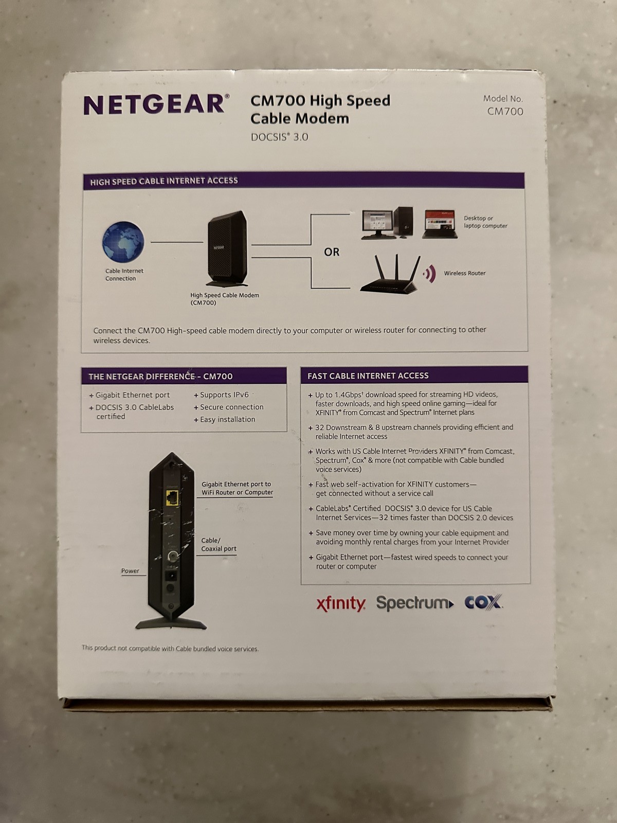 NETGEAR CM700 DOCSIS 3.0 High Speed Cable Modem 1.4Gbps for Xfinity Spectrum Cox