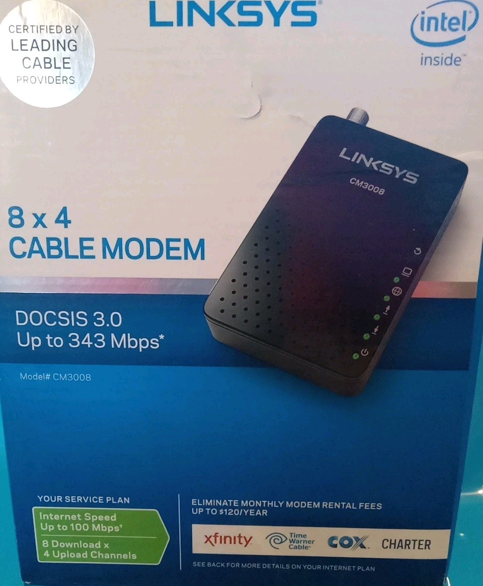 Cable Modem Linksys CM3008 DOCSIS 3.0 Up To 343 Mbps 8×4 Cable Modem