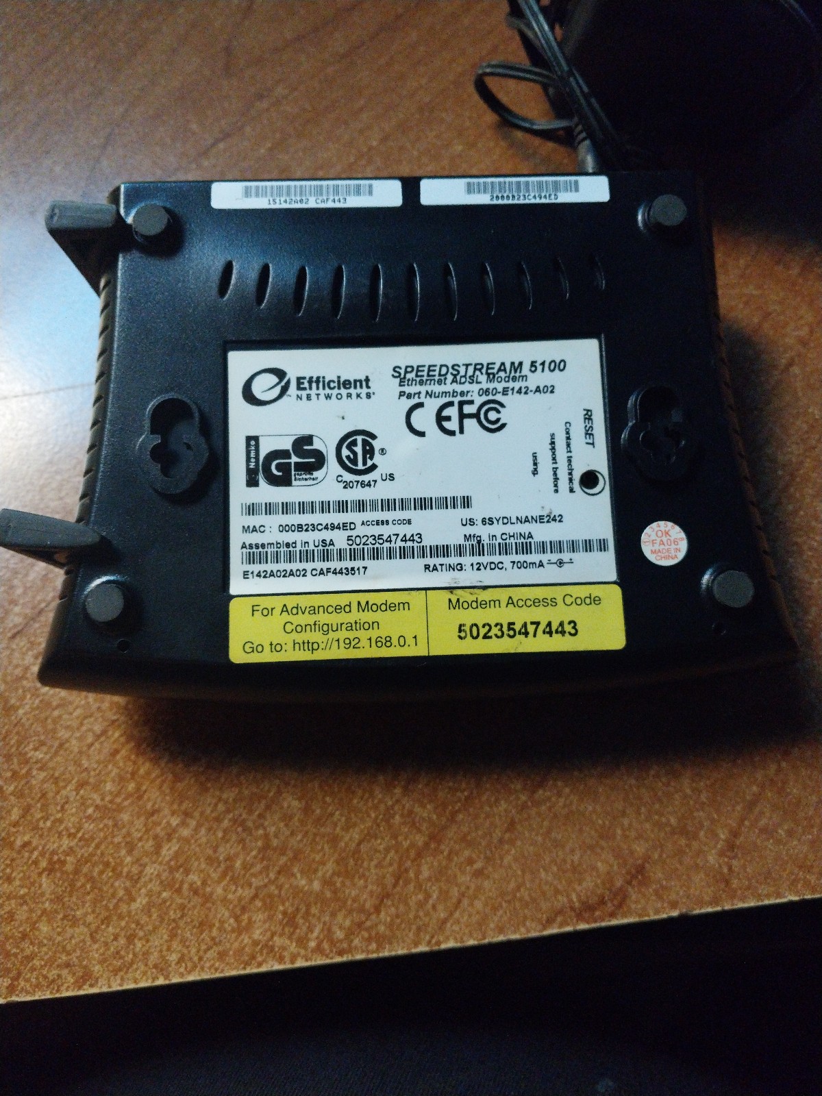 Speedstream 5100 Ethernet DSL Modem with AC Power Supply