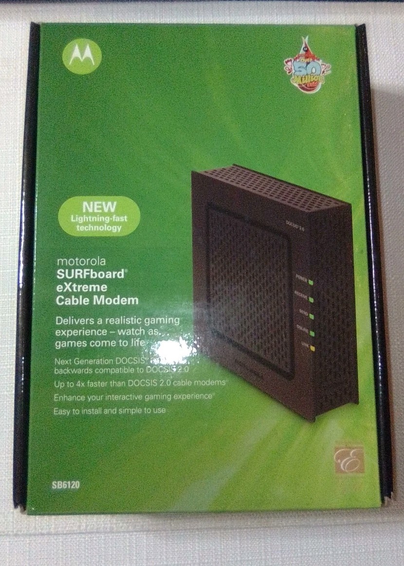 Motorola SB6120 SURFboard Docsis 3.0 Cable Modem, Black, 150 Mbps New Open Box