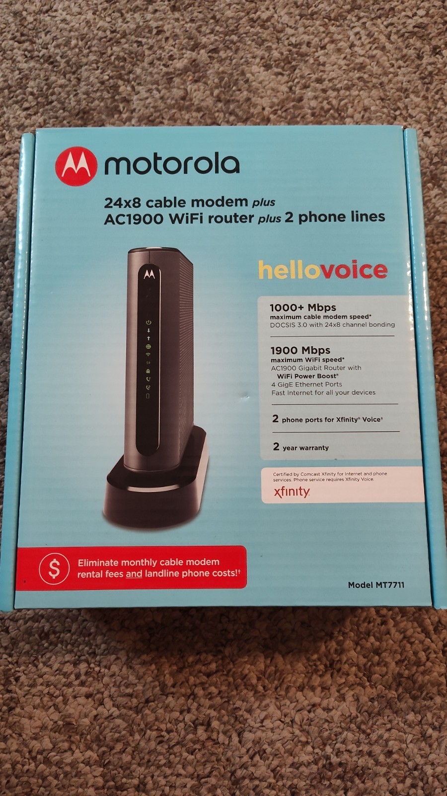 Motorola MT7711 24X8 Cable Modem and AC1900 Dual Band Wi-Fi Router