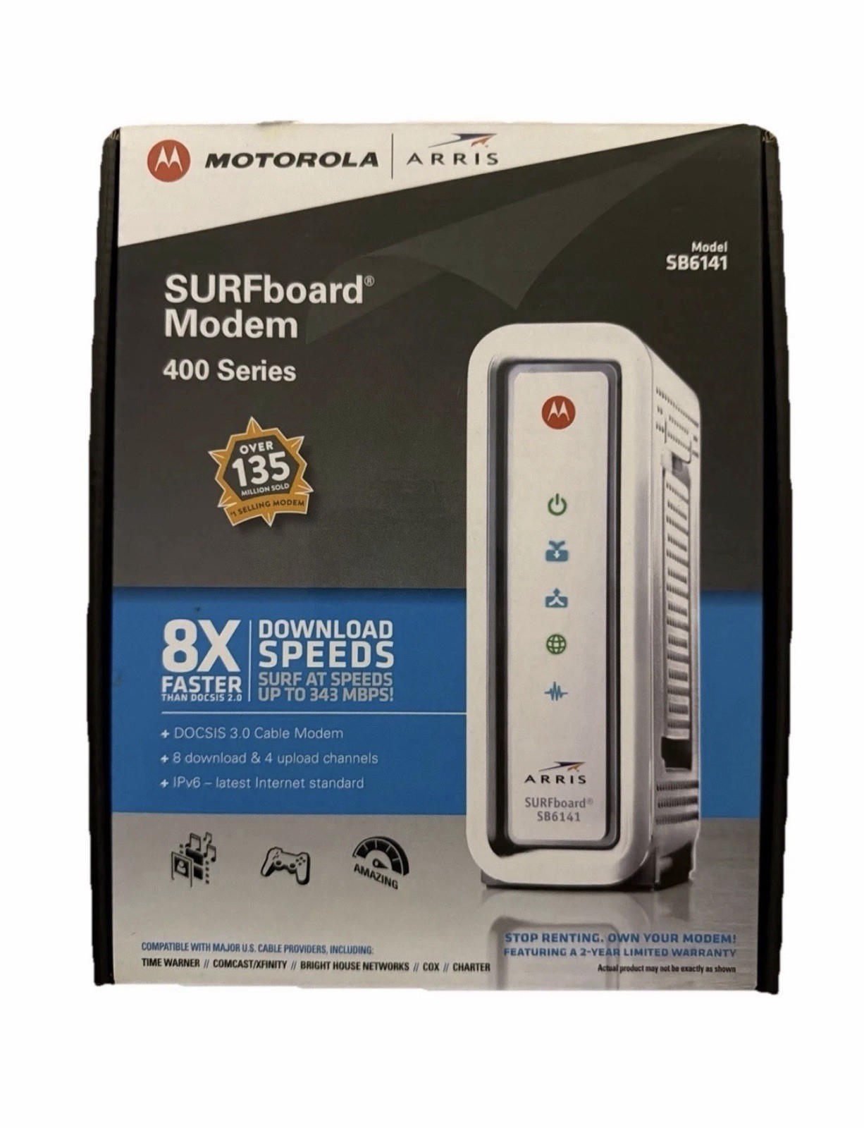 Motorola Arris SURFboard Cable Modem 400 Series Model SB6141 DOCSIS 3.0 White