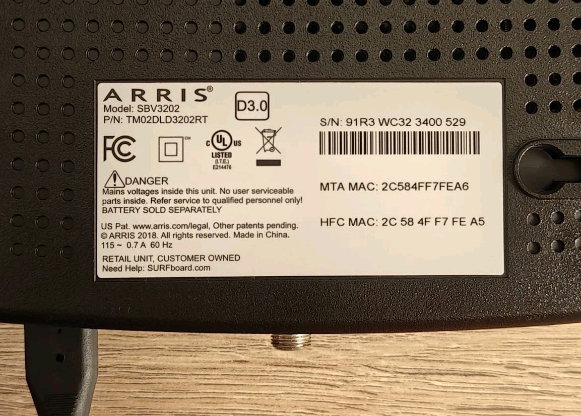 ARRIS SURFboard SBV3202 Modem – Docsis 3.0 Black Cable Computer Internet Router