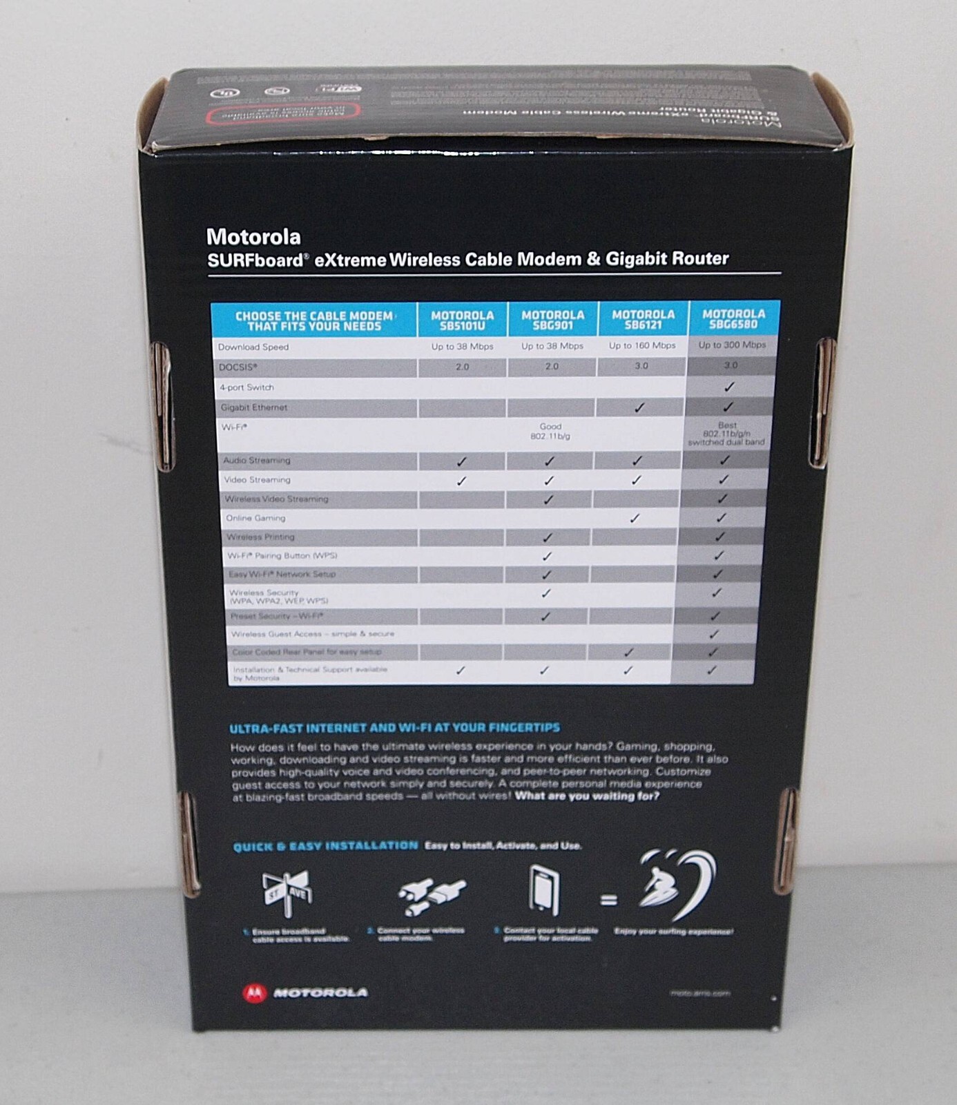 Used MOTOROLA ARRIS SURFboard #SBG6580 DOCSIS 3.0 CABLE MODEM & Wi-Fi ROUTER