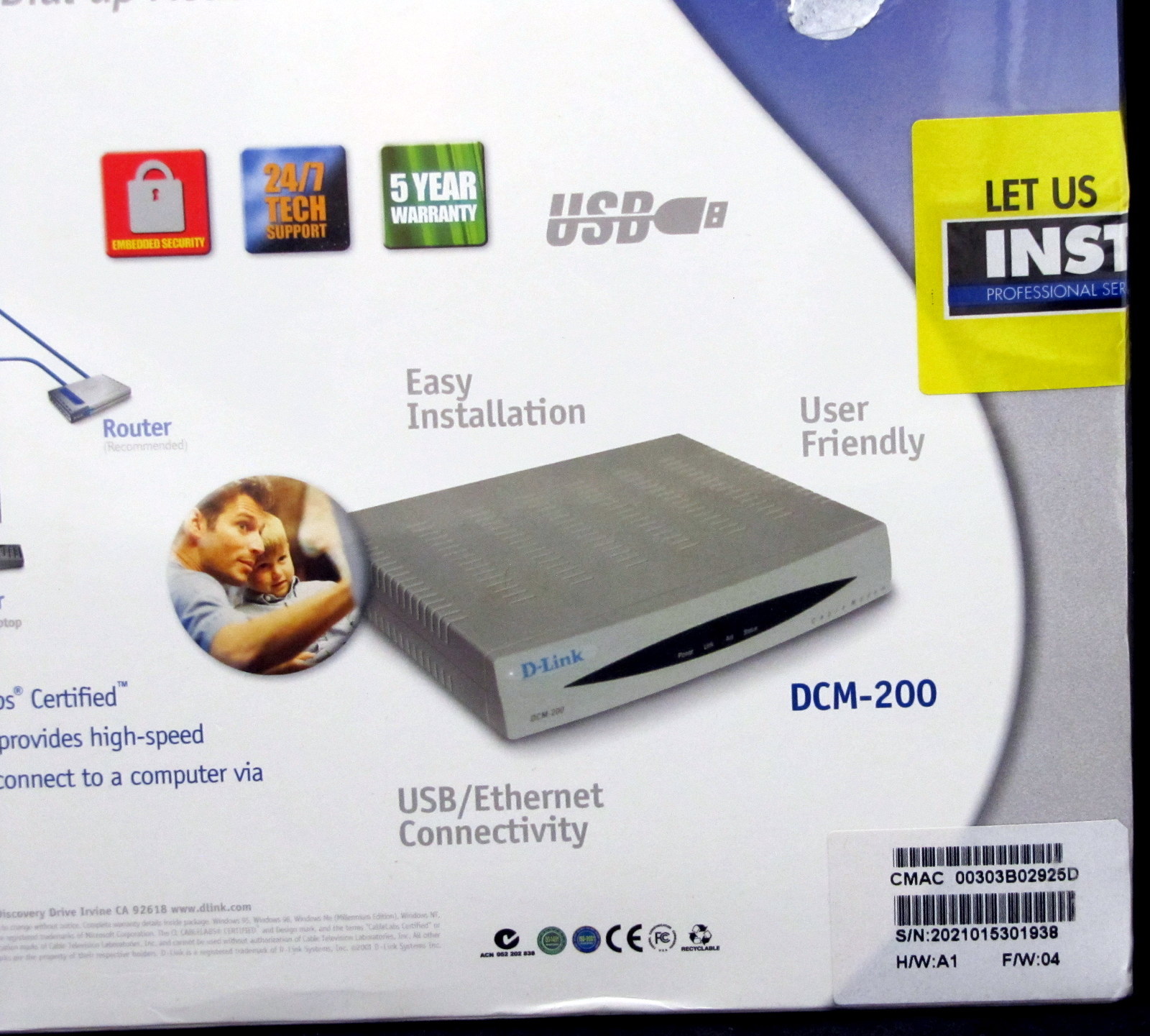 D-Link High Speed Cable Modem DCM-200 DLink D Link Ethernet and USB Connectivity