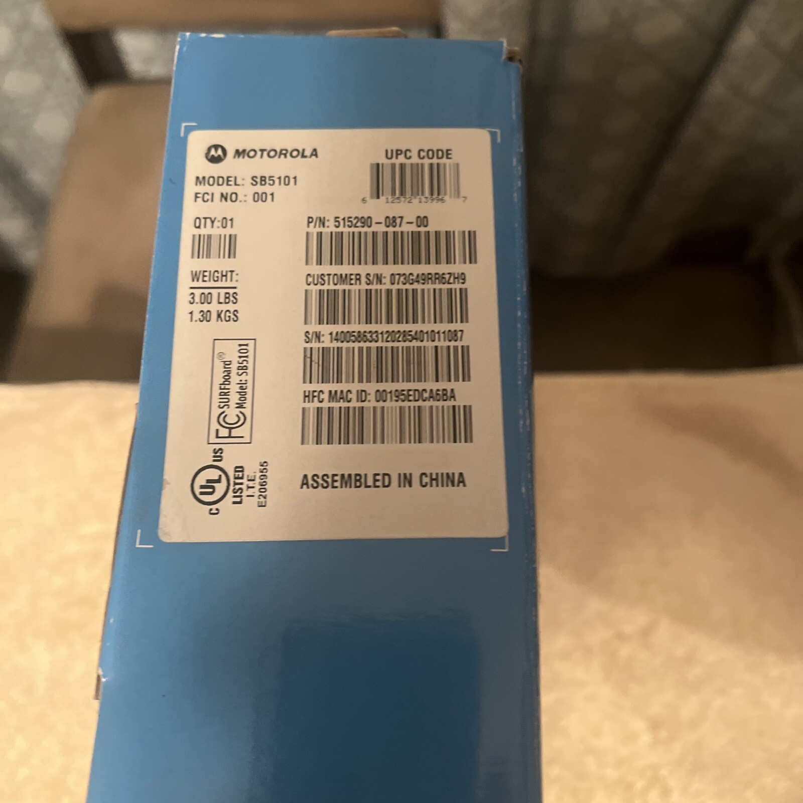 Motorola SURFboard SB5101 Cable Modem With AC Adapter Brand New