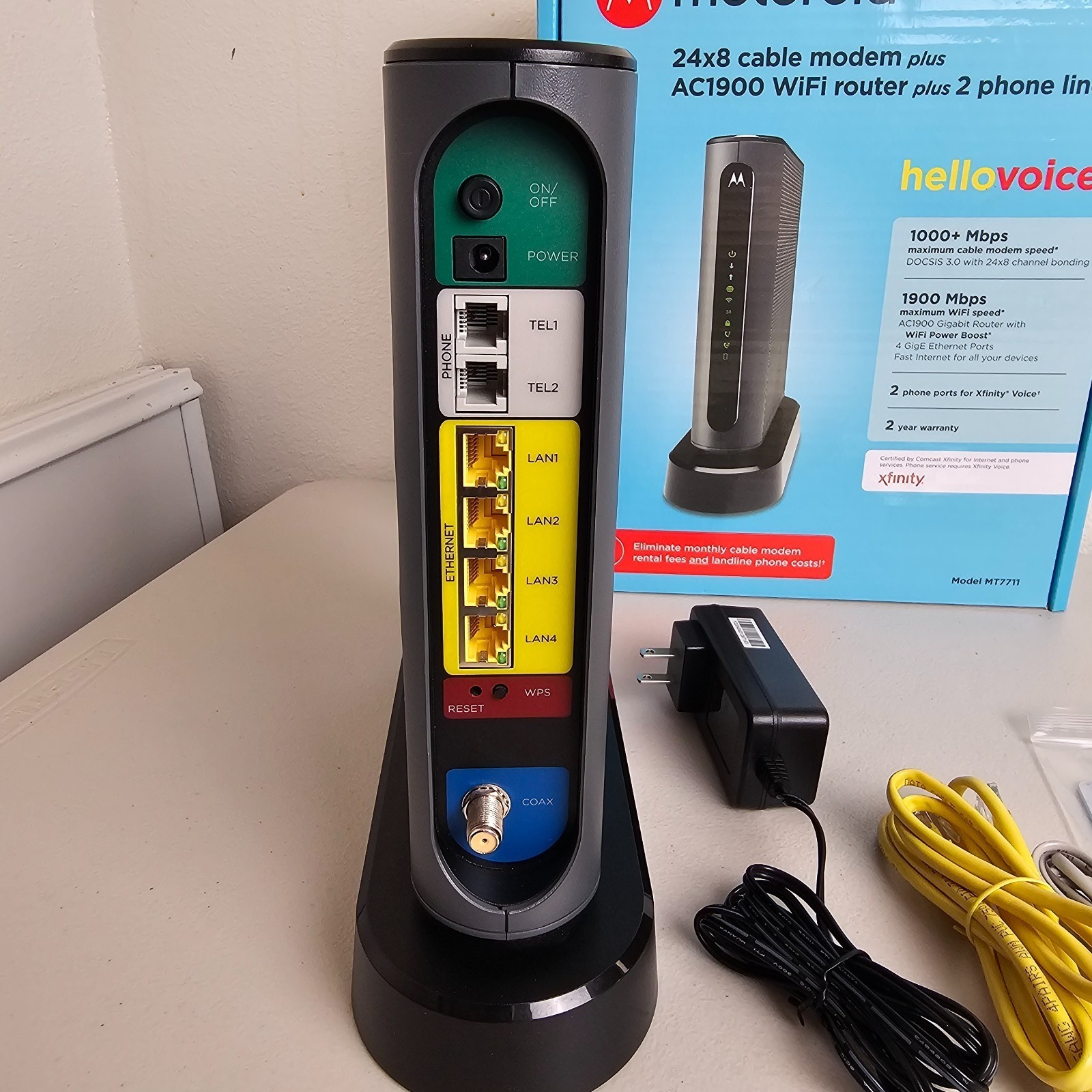 Motorola MT7711 Dual Band AC1900 Cable Modem and Wi-Fi Gigabit Router WORKS EUC