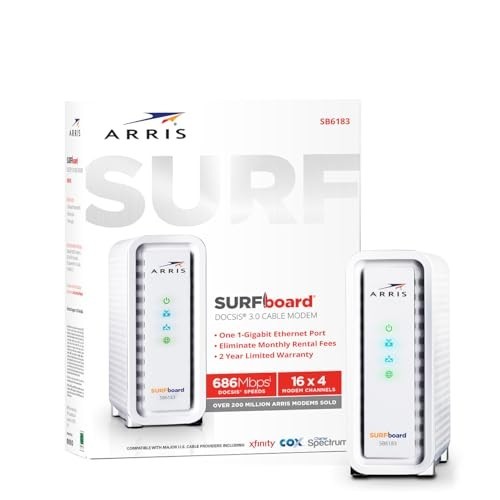 Fast DOCSIS 3.0 Cable Modem, 16×4 Gigabit, 1 Gbps Port, 400 Mbps Speed, Renewed