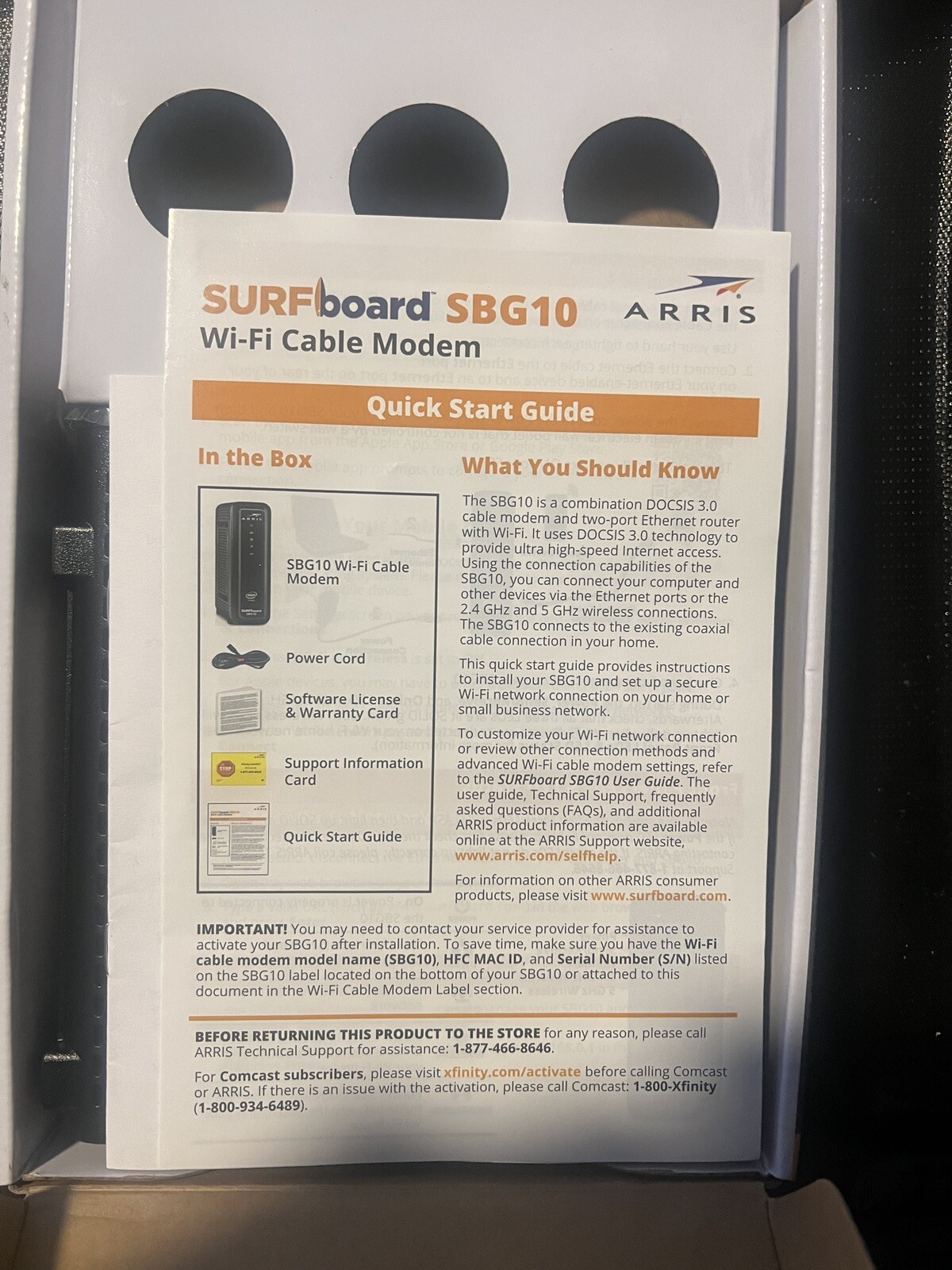 ARRIS SURFboard SBG10 DOCSIS 3.0 Cable Modem & AC1600 Dual Band Wi-Fi Router NEW