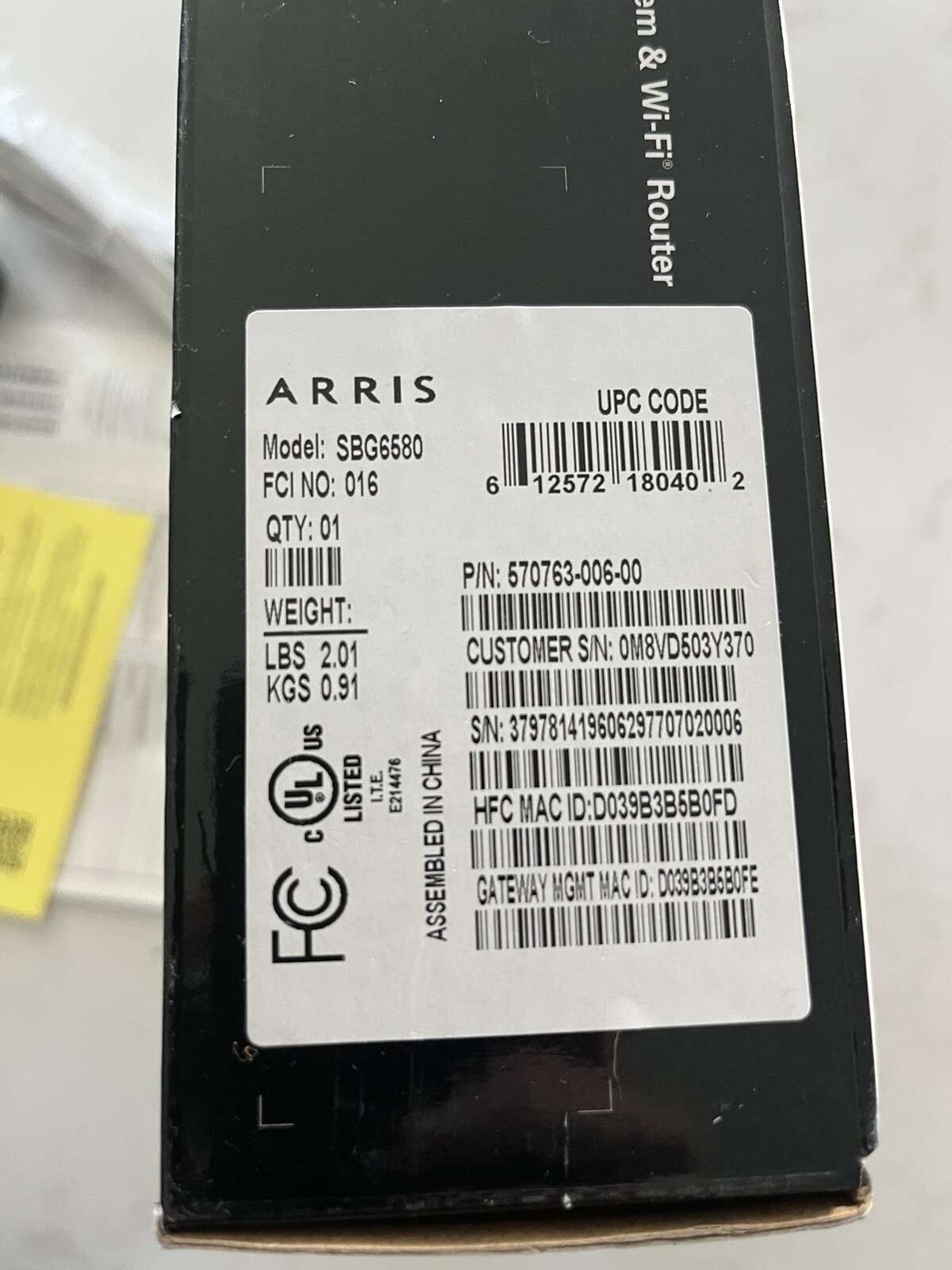 Motorola ARRIS SURFboard SBG6580 DOCSIS 3.0 Cable Modem Wi-Fi Router N300