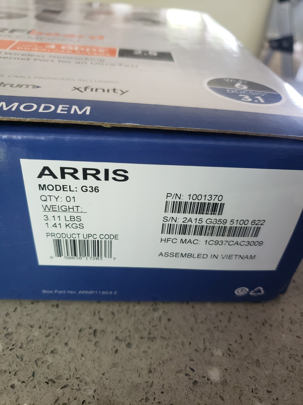 ARRIS Surfboard G36 DOCSIS 3.1 Multi-Gigabit Cable Modem & AX3000 Wi-Fi Router