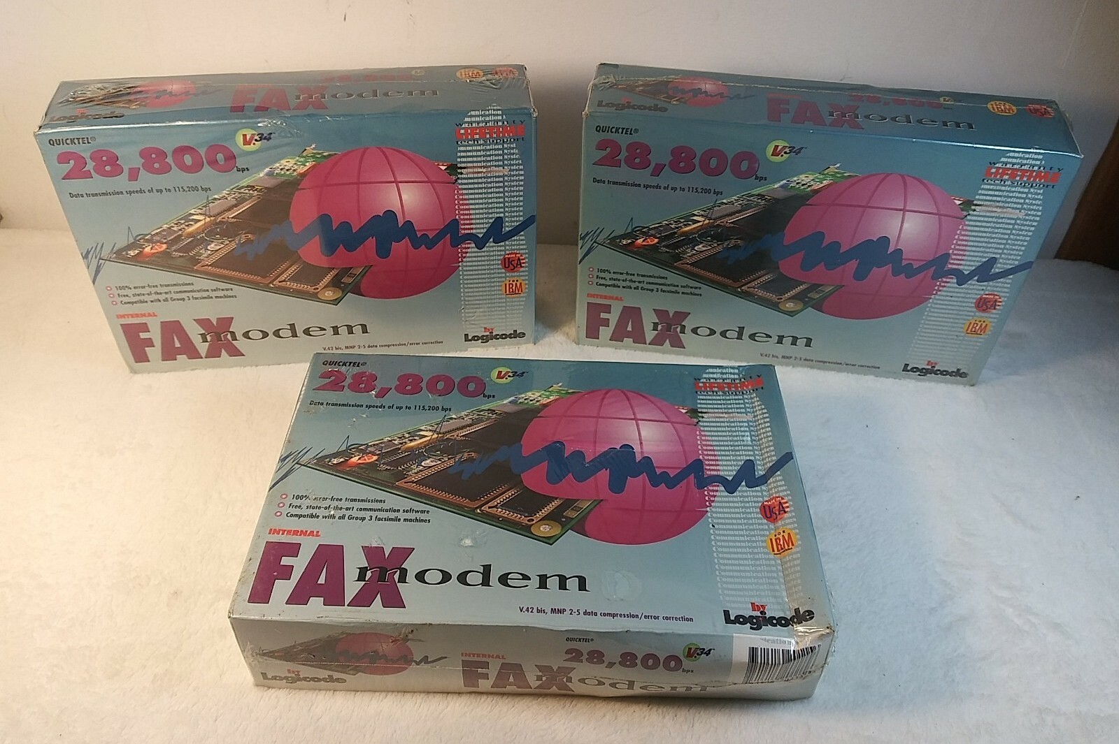 Quicktel V.34 Internal Fax Modem New In Box Lot of 3 Logicode Sealed NOS