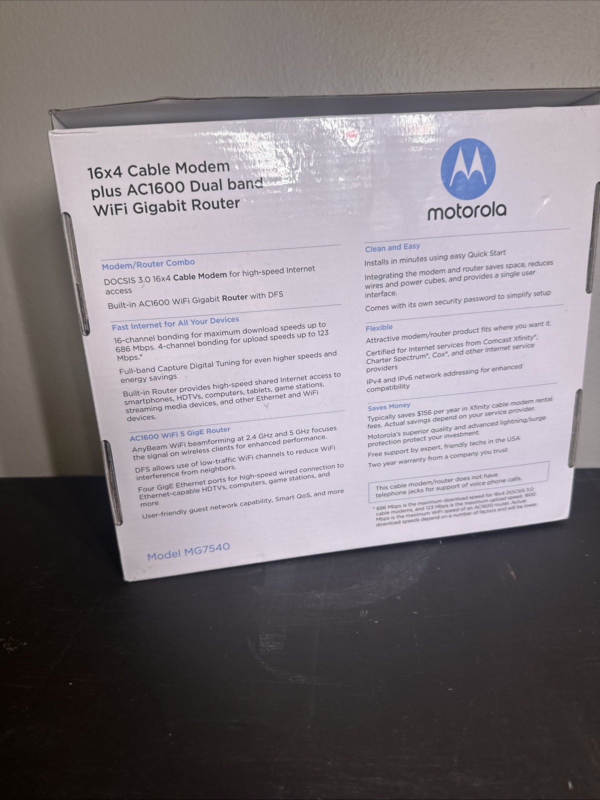 Motorola MG7540 16×4 DOCSIS 3.0 Cable Modem & AC1600 WiFi Router