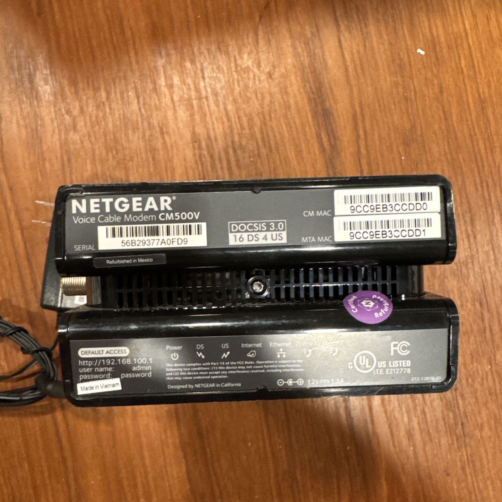 NETGEAR CM500V Cable Modem for Internet & Voice