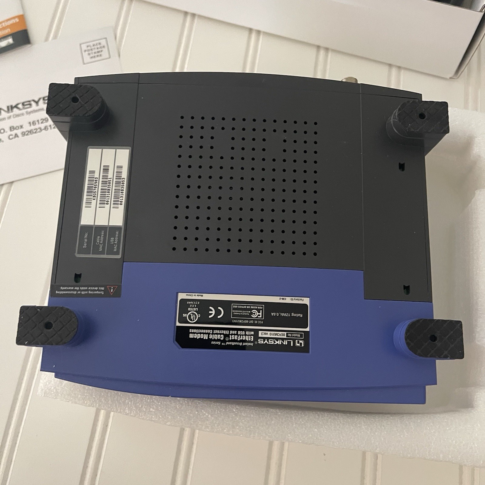 LINKSYS CABLE MODEM WITH USB AND ETHERNET CONNECTIONS MODEL BEFCMU10