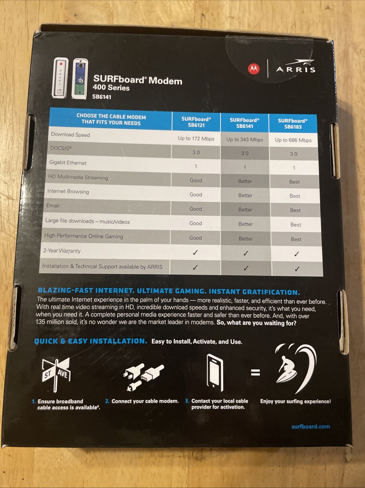 New ARRIS SURFboard SB6141 Docsis 3.0 Cable Modem 400 Series