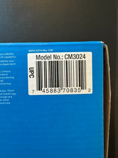 LINKSYS CM3024 High Speed DOCSIS 3.0 24×8 Cable Modem With Power Cable