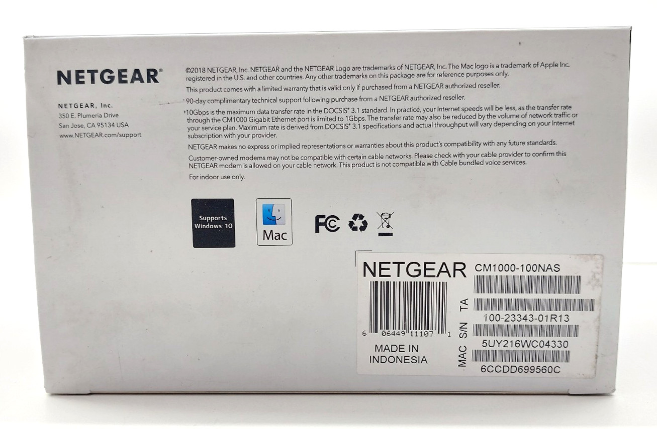 Netgear Nighthawk Ultra High Speed Cable Modem CM1000v2 DOCSIS 3.1