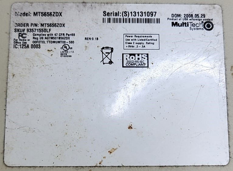 MULTITECH MT5656ZDX MultiModem ZDX V.92 Data/Fax Modem 56KBPS SEE NOTES