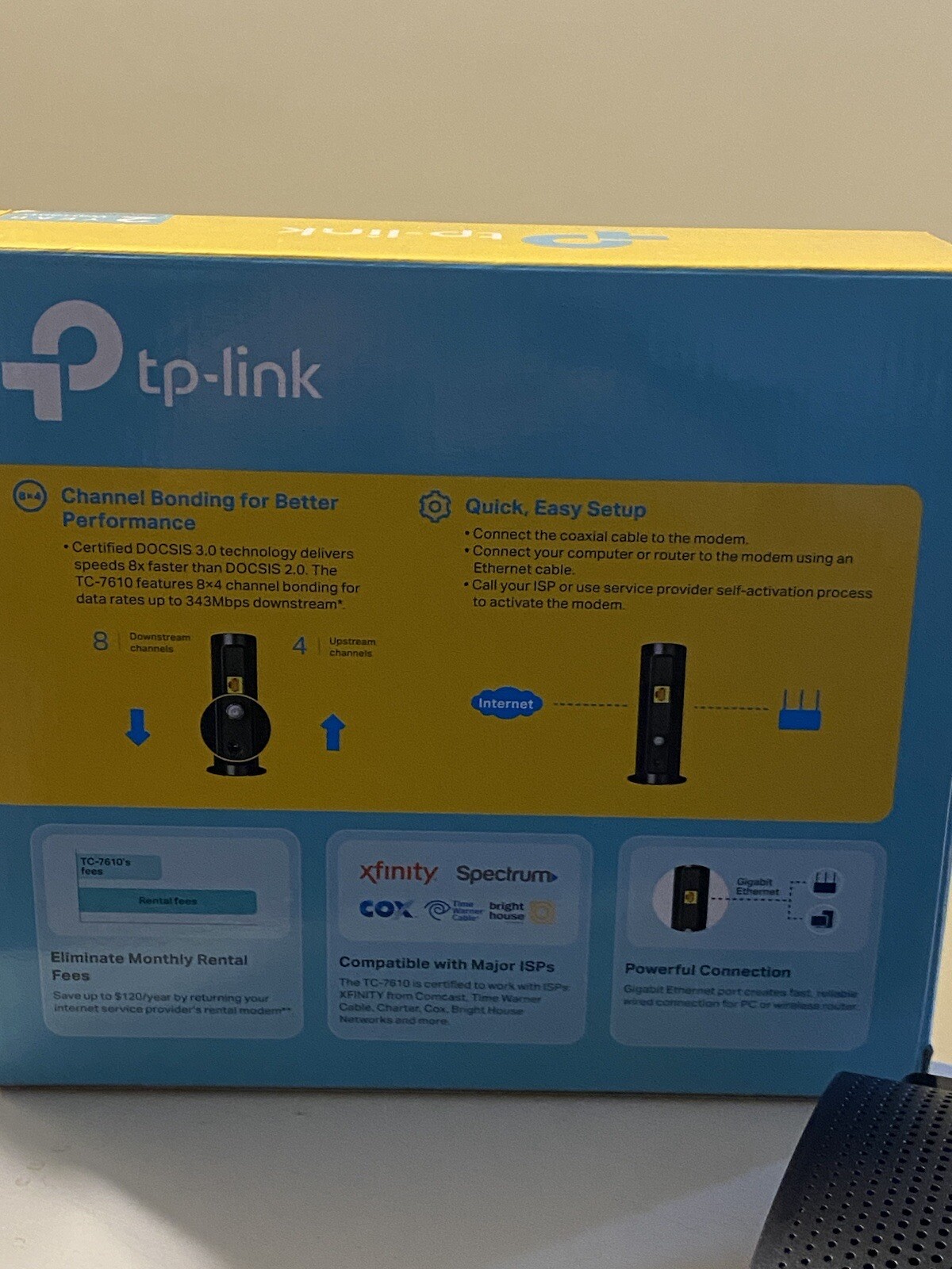 TP-Link TC-7610 DOCSIS 3.0 (8×4) Cable Modem. Max Download SpeedsUpTo343Mbps.NIB