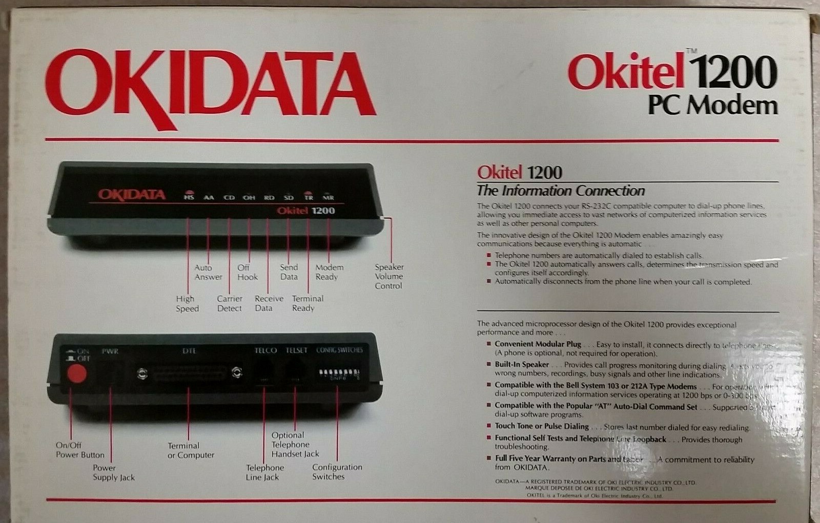 Vintage Okidata PC12P Okitel 1200 External Modem, Complete in Original Box